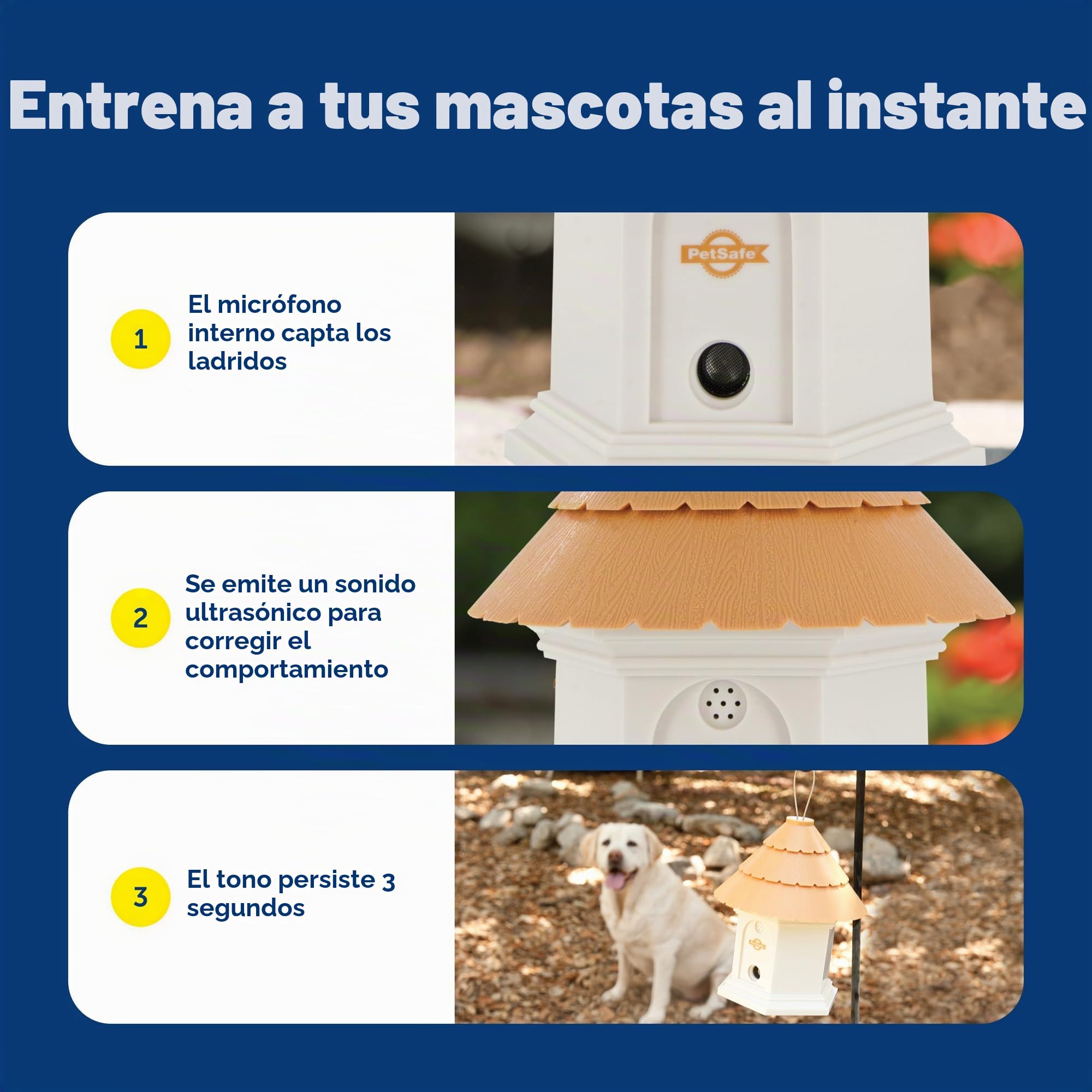 PetSafe Control ultrasónico de ladridos para exteriores, sin ladridos para todos los tamaños de perros, evita que los vecinos ladren, cobertura de 1/4 acre, activación automática, resistente a la intemperie, ideal para patios traseros