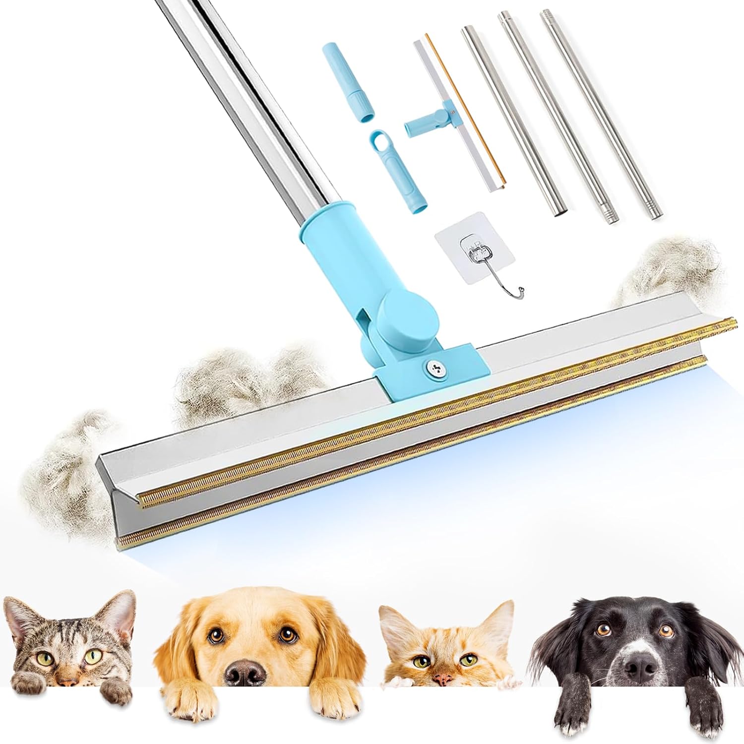 iFuntecky Carpet Rake for Pet Hair Removal, Carpet Scraper with Metal Edge