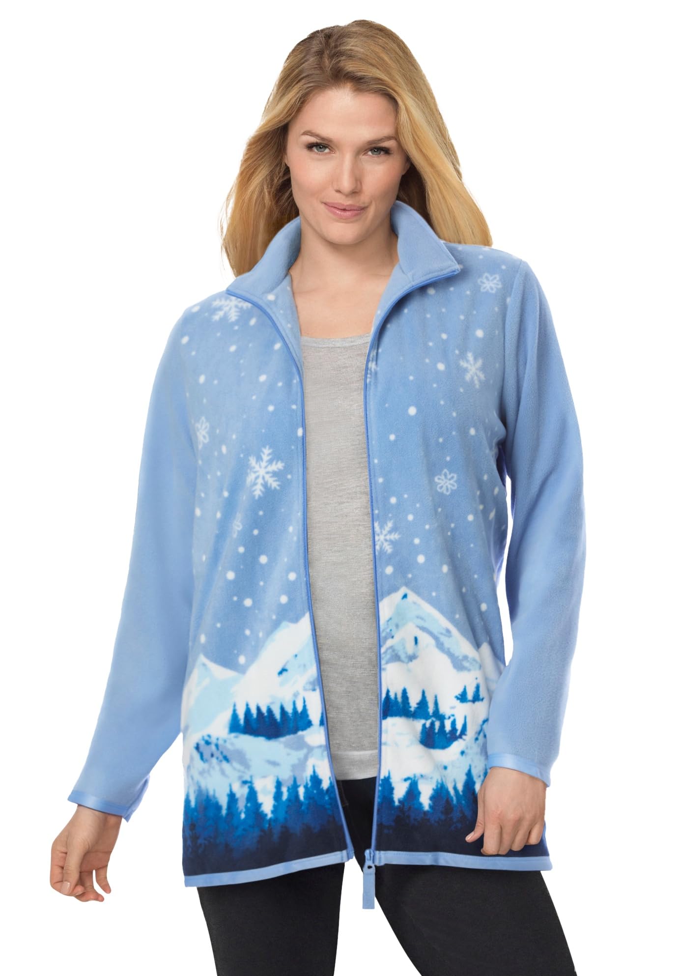 Woman WithinPlus Size Zip-Front Microfleece Jacket Long Oversized Fleece