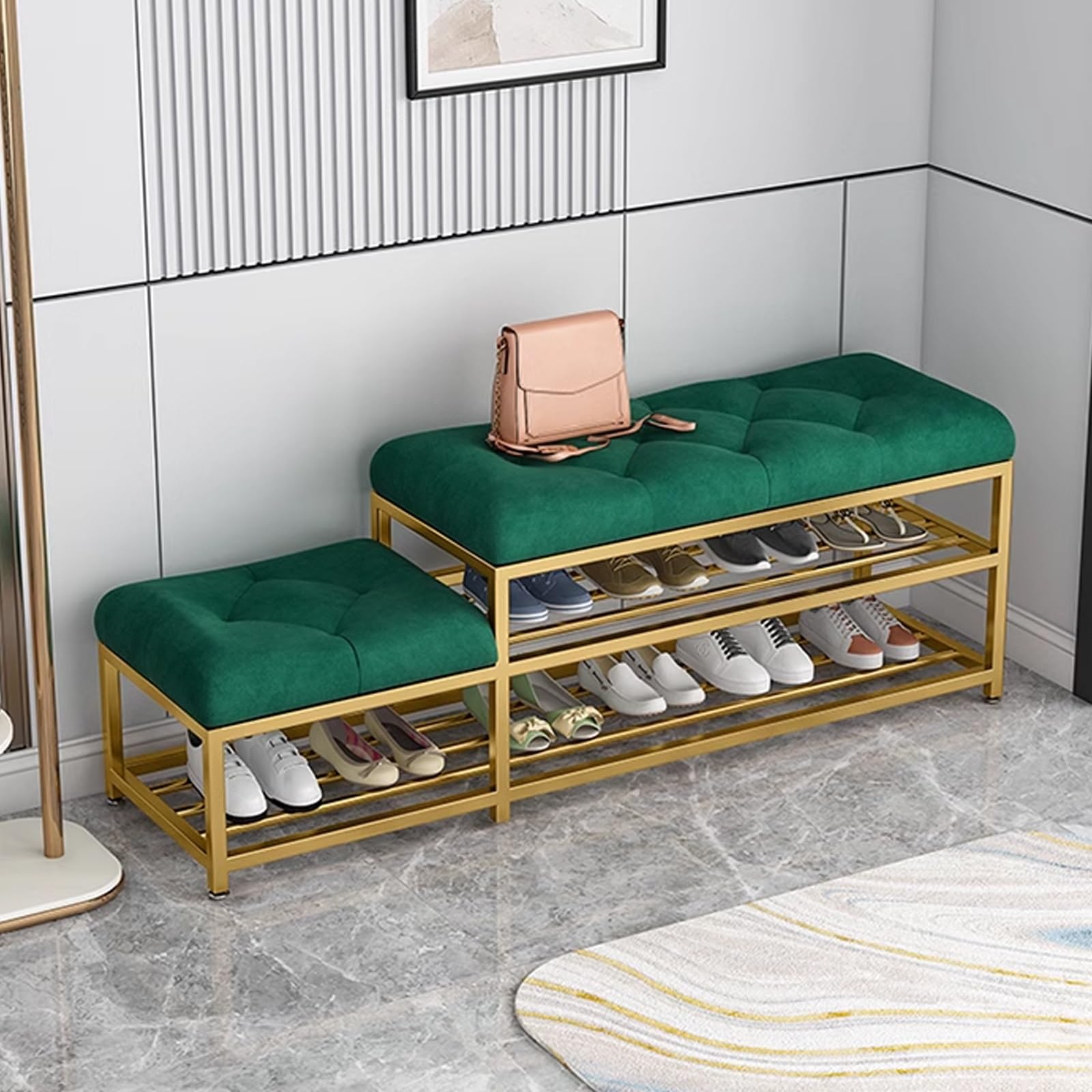 Interior banqueta baño con tapizado, zapatero con asiento, banco recibidor entrada, moderno reposapies sofa, banco zapatero entrada con asiento, para pasillos, salones, vestíbulos, dormitorios y porch