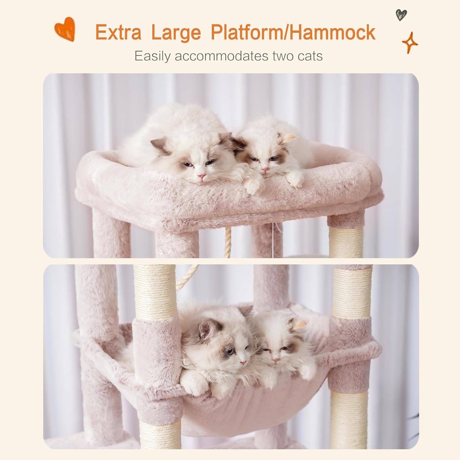 Heybly Cat Tree for Large Cats 20lbs Heavy Duty,60 inches XXL Cat Tower for Indoor Cats, Multi-Level Furniture Condo with Big Padded Plush Perch, Cozy Basket, Muchroom HCT050MU