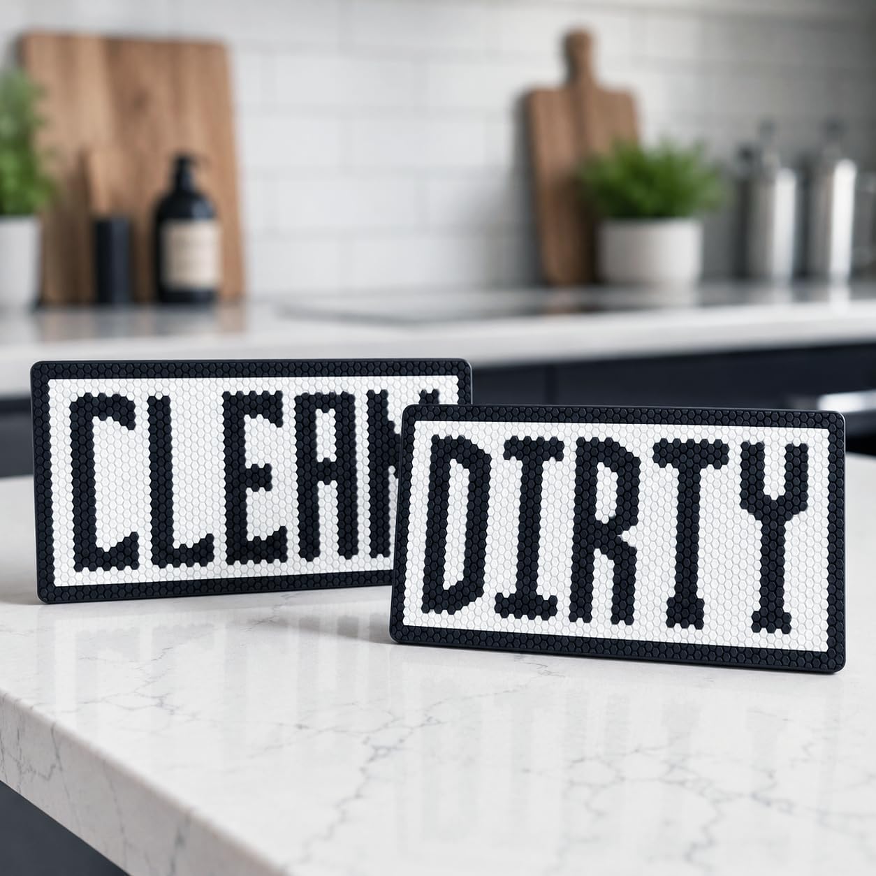 Dishwasher Magnet Clean Dirty Sign, Black & White Backsplash Dish Indicator