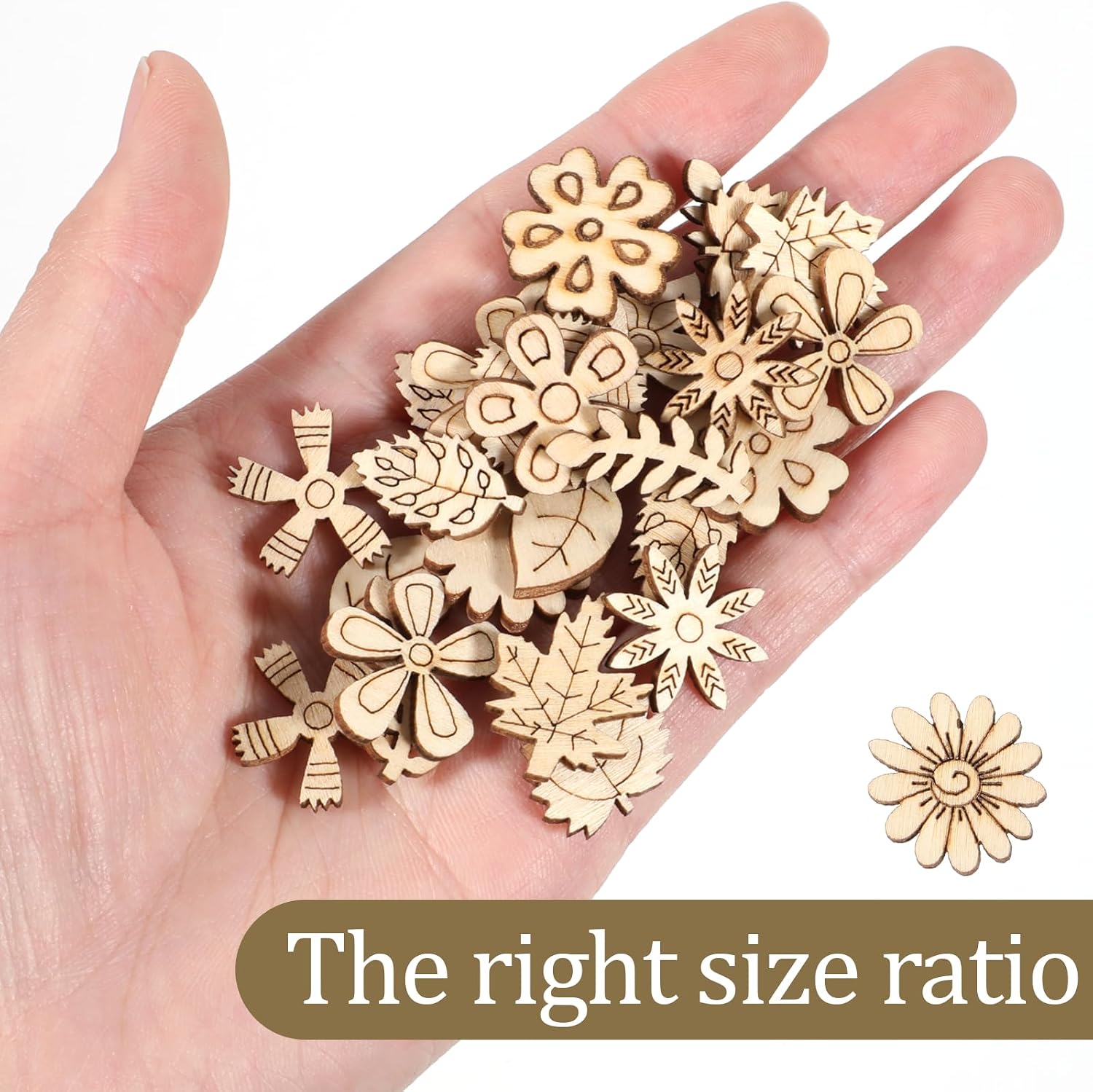 Grevosea 100 Pcs Unfinished Wooden Flowers, Blank Wood Crafts Flower Leaf Pattern Wood Pieces Cutouts Handmade Crafts to Paint Home Wedding Ornaments Decoration