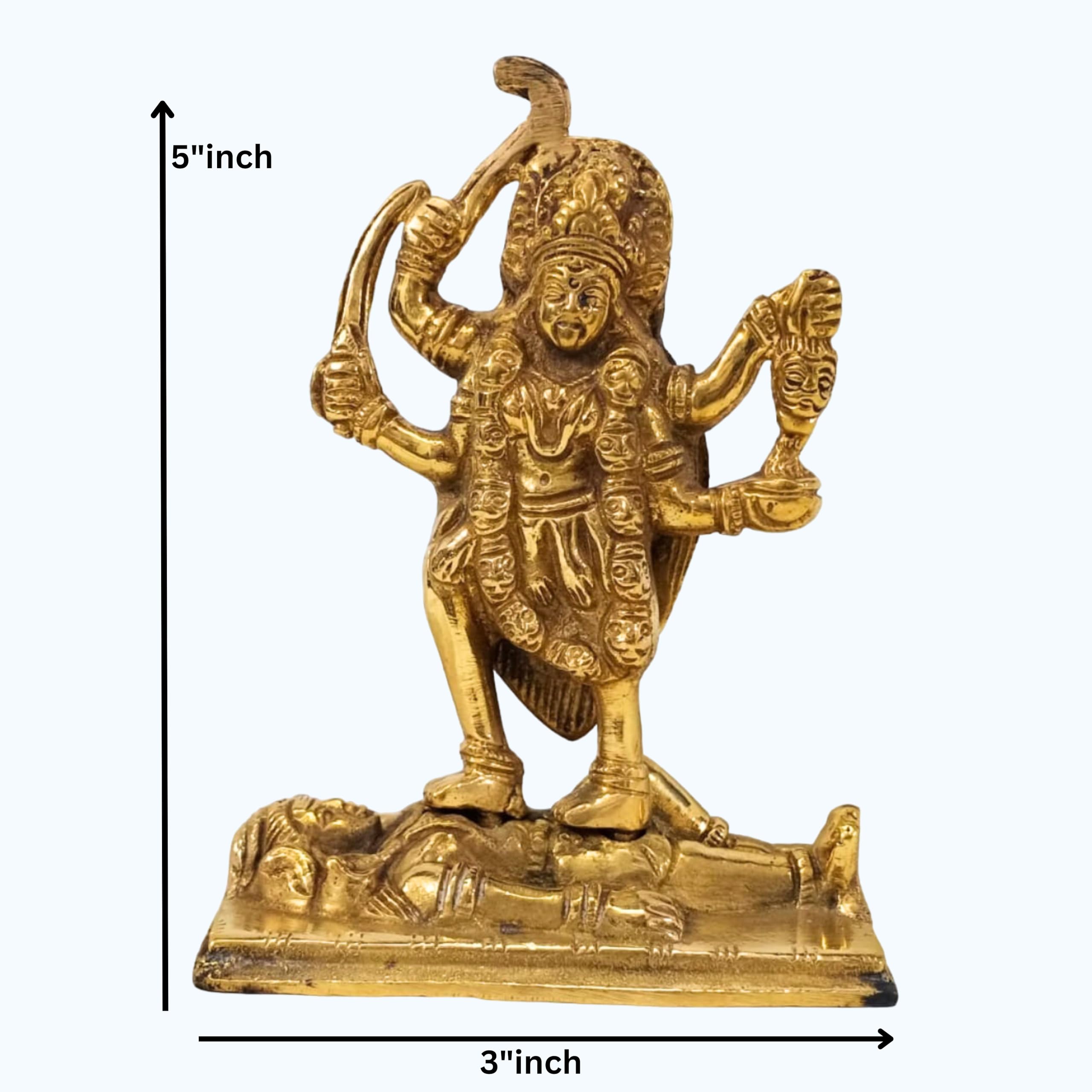 Mosiądz Maa Mahakali na statuetce Shivy (13 cm, 470 gramów) hinduski idol do dekoracji świątyni domu | Potężna duchowa Mata Mahakali Murti Rzeźba | Kalkaji Puja, Vastu, Kali Święta Sztuka