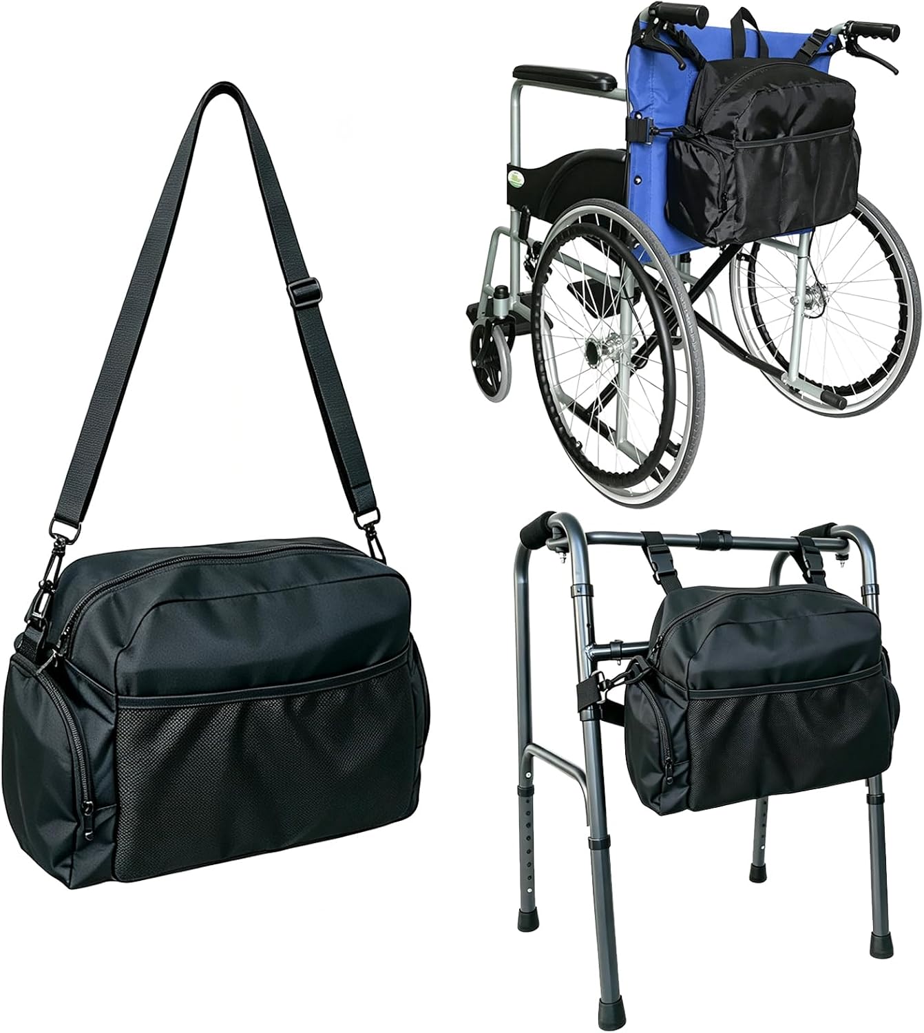 Wheelchair Walker Storage Bag, Lightweight Large Organiser, Water Repellent