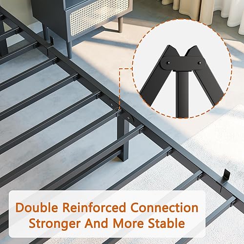 Miniatura 8 de BOFENG Marco de Cama Individual con Cabecera de Madera, Marco de Cama de Plataforma Individual de Metal Tamaño Individual Sin Somier Necesario,