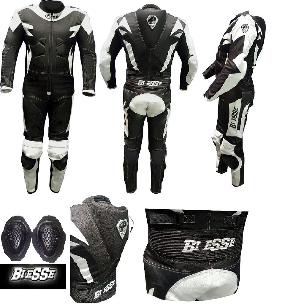 BI ESSE - Combinaison MOTO entièrement en cuir et tissu, idéale pour la route, les longs trajets, le touring, le pitbike, complète avec des protections