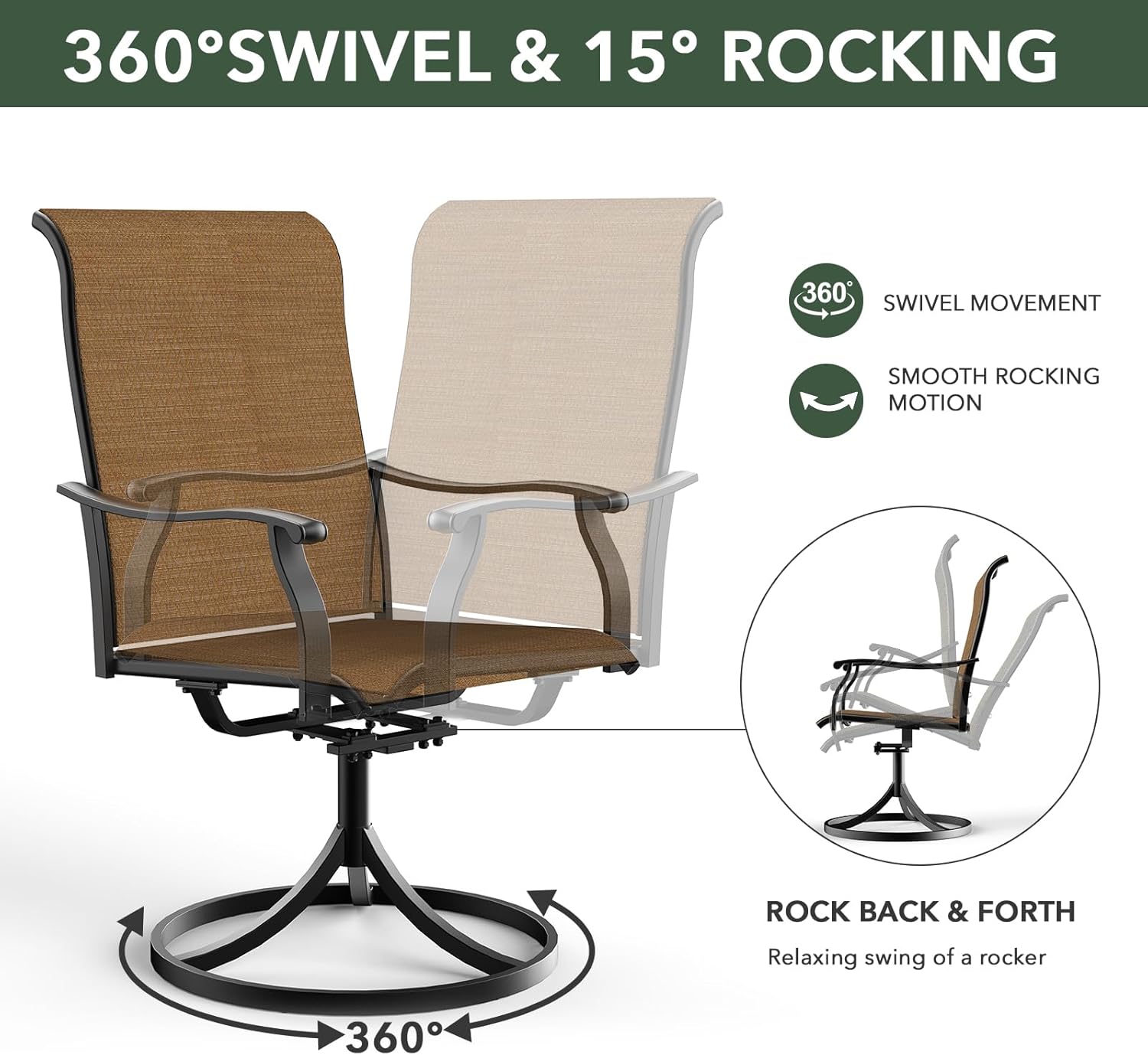 Anmutig 7-Piece Outdoor Dining Set, 6 Swivel Chairs & 63'' Rectangular Dining Table with All Weather Frame Furniture Set - Brown Style1