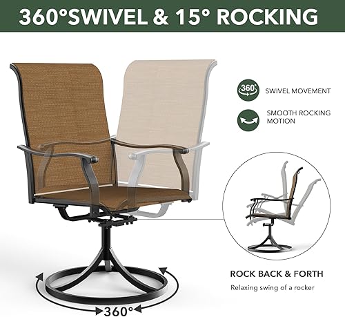Miniatura 4 de Juego de 2 sillas de comedor giratorias para patio, sillas de metal para exteriores con tela de malla de textileno, juego de muebles de patio,