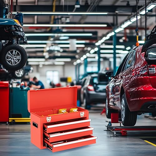 Miniatura 7 de Caja de herramientas de metal de 3 cajones, caja de herramientas de metal portátil con revestimientos y cierres de EVC, caja de herramientas de