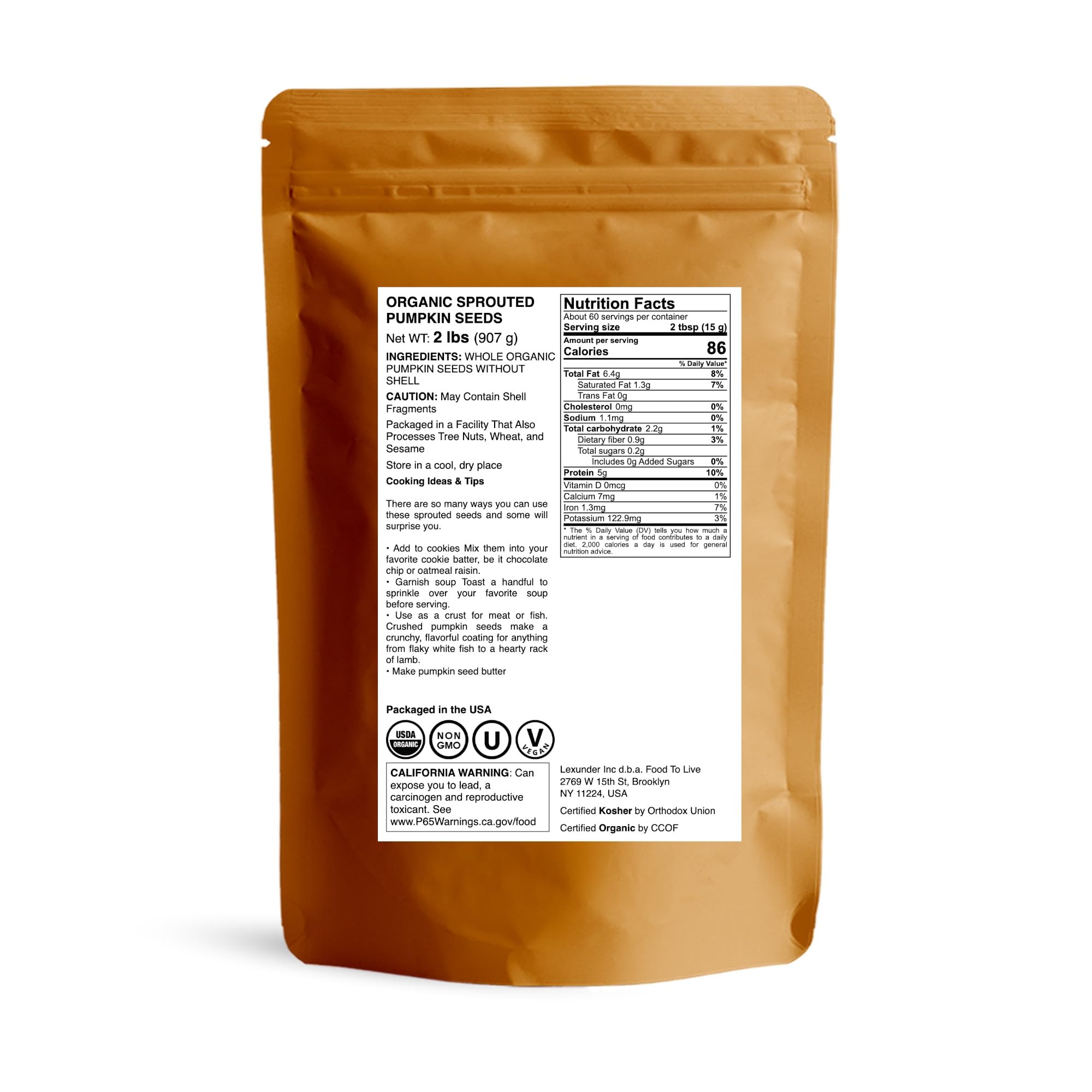 Amazon.com : Food to Live Organic Sprouted Pumpkin Seeds, 2 Pounds