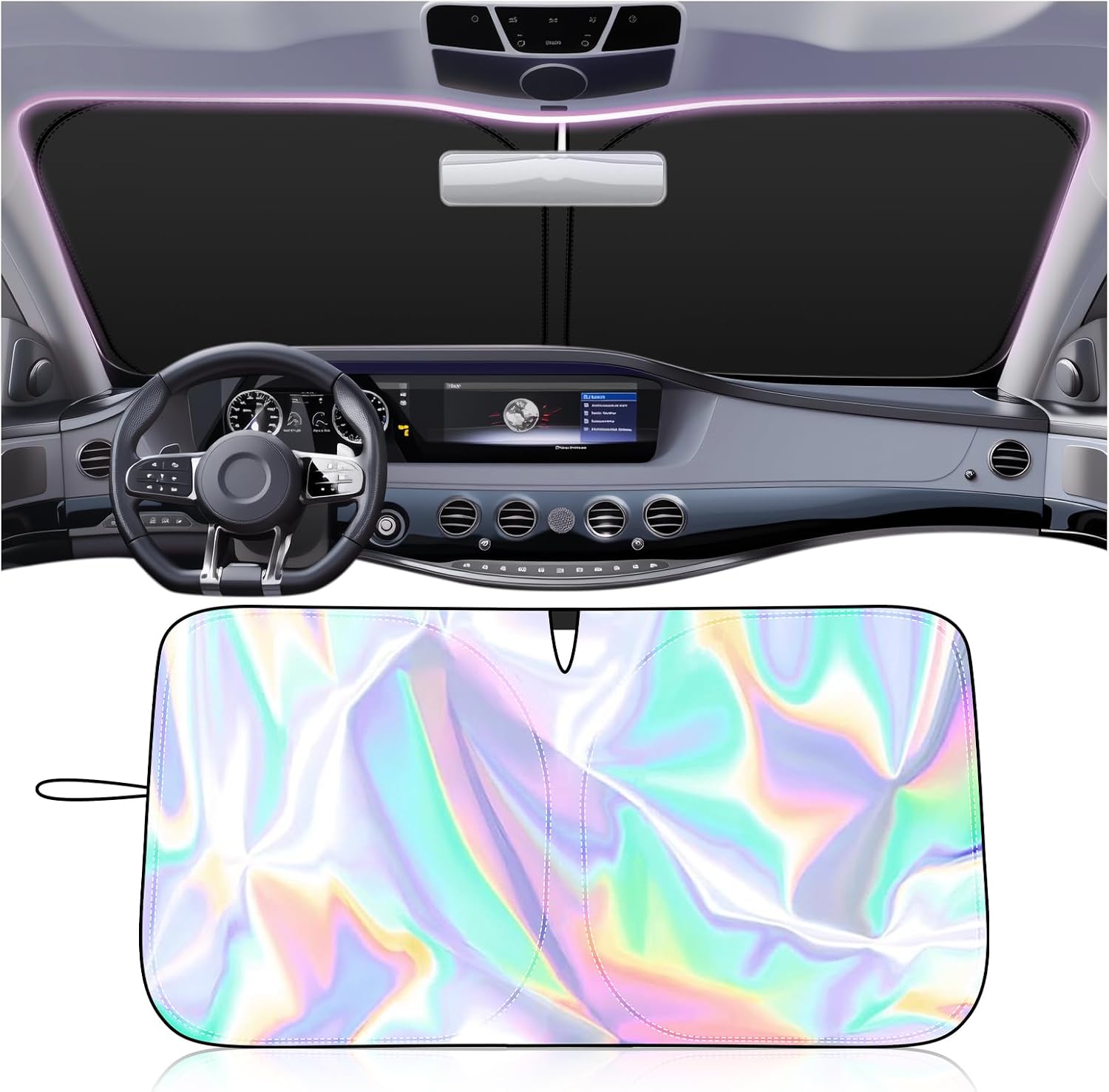 59×31 Inch Car Windshield Sun Shade with Storage Bag,Upgraded Radium Titanium Silver Sunshade for Car Windshield Summer Essentials,Cars Sun Shade Windshields for Most Cars,SUVs