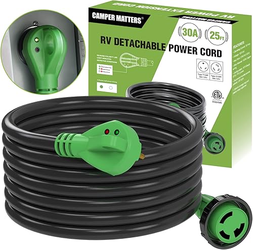Miniatura 8 de Cable de alimentación desmontable RV de 30 amperios y 25 pies, TT-30P a L5-30R, chaqueta de PVC resistente, mango de fácil enchufe, bolsa de
