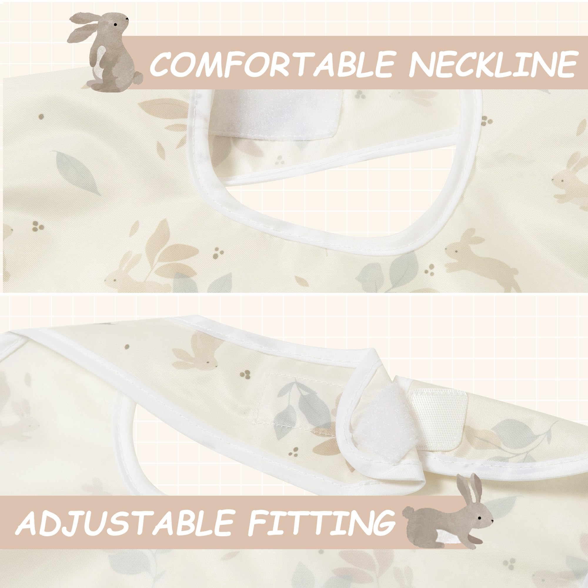 Little Dimsum 3 pack Baby Waterproof Bib Easy to Clean Feeding Weaning Bibs Adjustable Closed for Babies Toddlers with Large Pocket(6-36Months) - Image 2