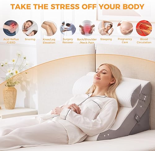 Miniatura 5 de Juego de 3 almohadas de cuña para después de la cirugía, almohada de cuña ajustable 10 en 1 para aliviar el reflujo ácido, almohadas de cuña de cama