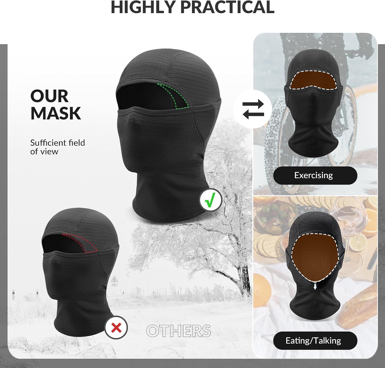 Balaclava Ski Mask Winter Full Face Mask Windproof Neck Gaiter Thermal Hood Head Gear for Men Women