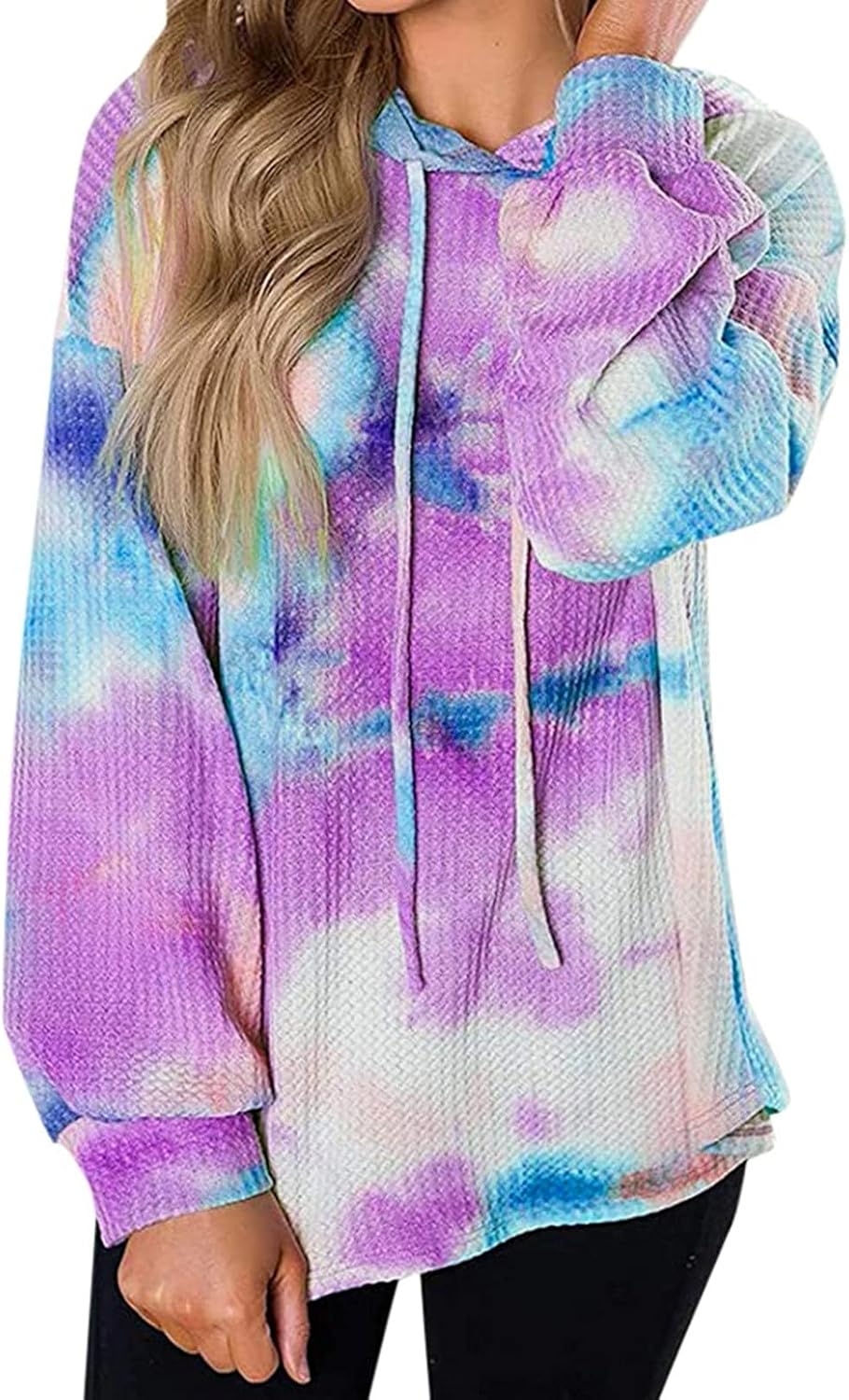Women Tie-Dye Long Sleeve Hooded Loose Sweatshirt Drawstring Top Sweaters for Women Hoodies Blouses Business at  Women’s Clothing store