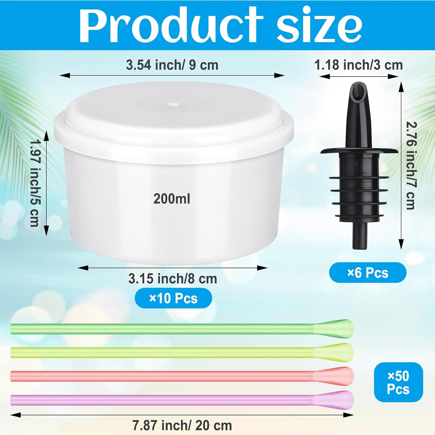 Reallnaive Shaved Ice Supplies 10 Pcs Hawaiian Freezer Molds with Lids 6 Pcs Syrup Bottle Pourers 50 Spoon Straws for Snow Cone & Drink Flavors for Kitchen Family Shaved Ice Making
