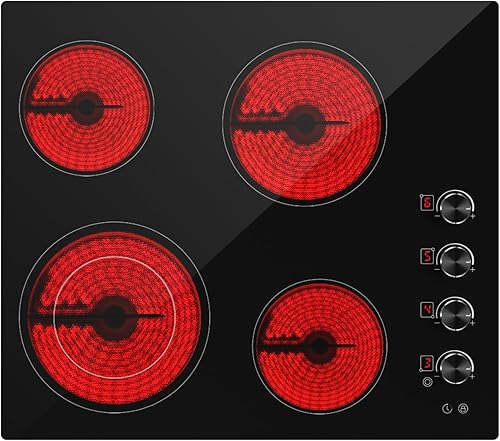 Estufa eléctrica de cerámica de 24 pulgadas, 4 quemadores, estufa eléctrica incorporada de 220-240 V, estufa eléctrica de cerámica en negro, control
