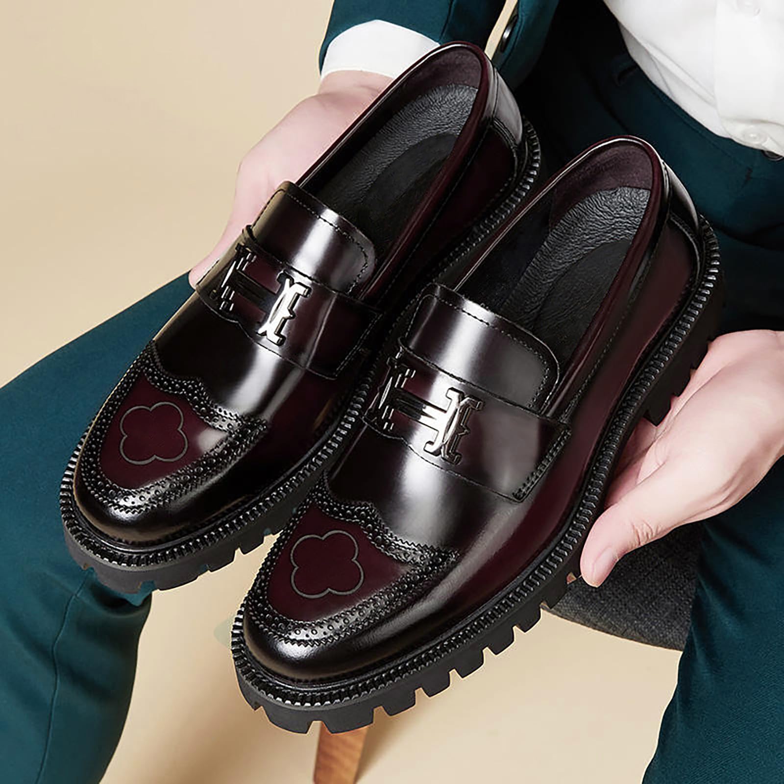 Generisch Scarpe da ballo da uomo nere scarpe da ballo scarpe di vernice con tacco basso eleganti scarpe in pelle scarpe da ballo scarpe basse Rockabilly scarpe da lavoro