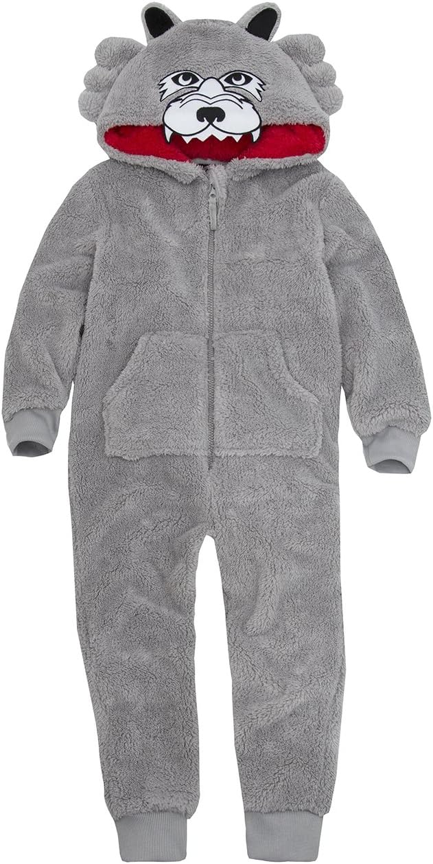 ONEZEE Boys Novelty Hooded Snuggle Fleece Wolf Themed Jumpsuit Costume