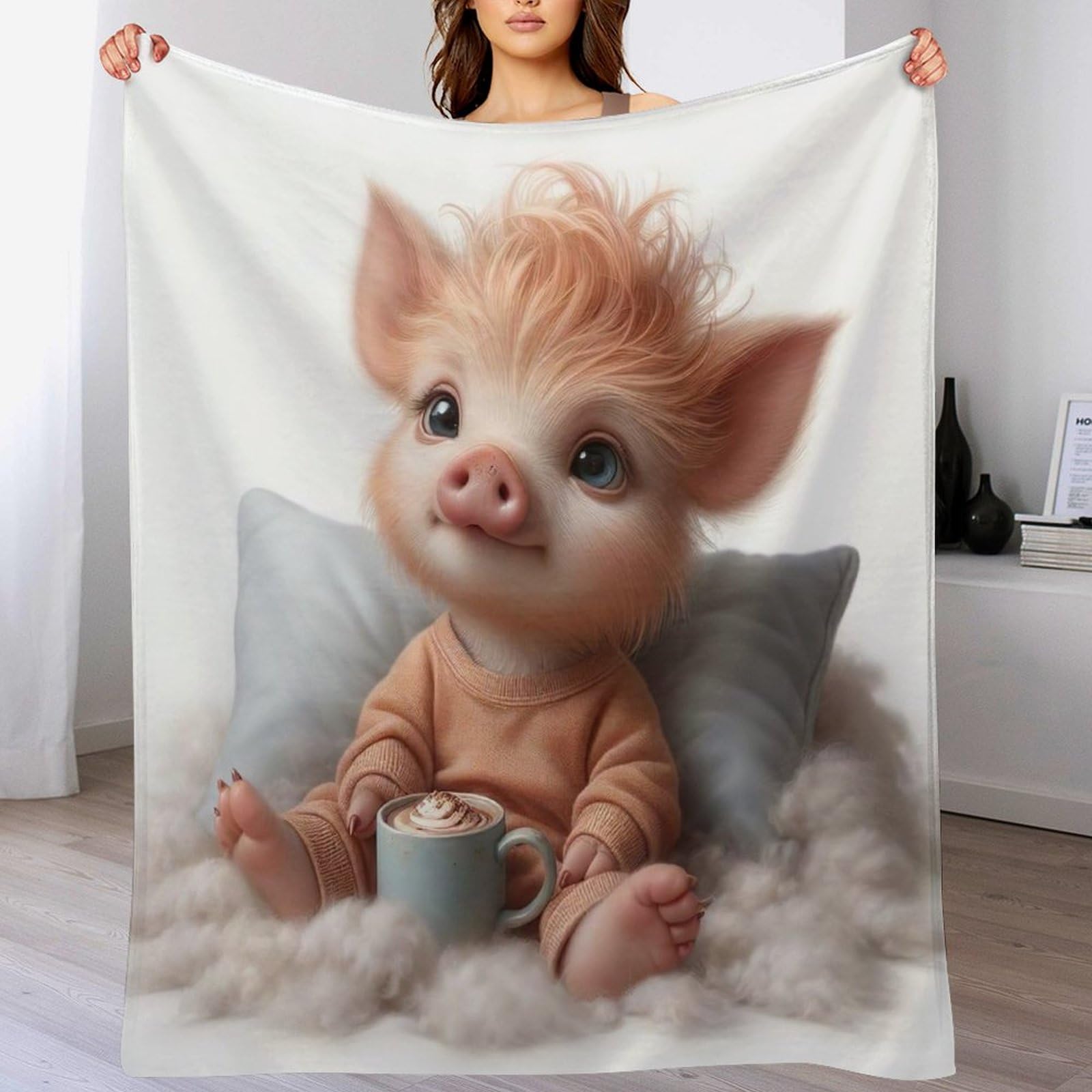Couverture douce flannel cochon mignon plaid chaud pour lit enfant