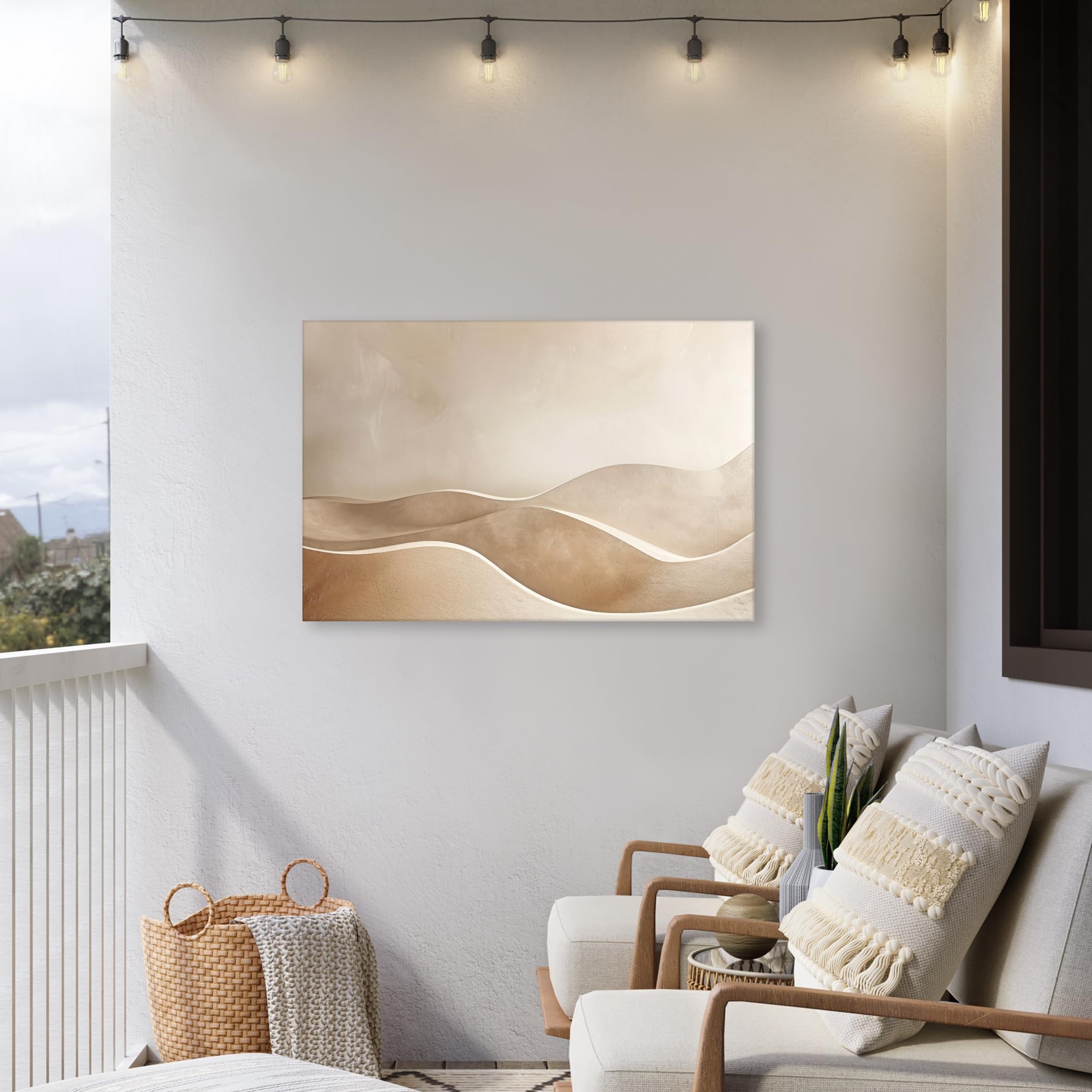 Gartenbild 120x80 cm Outdoor Deko Garten Leinwand Modern Wandbild Wetterfest Kunstdruck Terrasse Geschenke Draußen Beige - Hügel - Muster