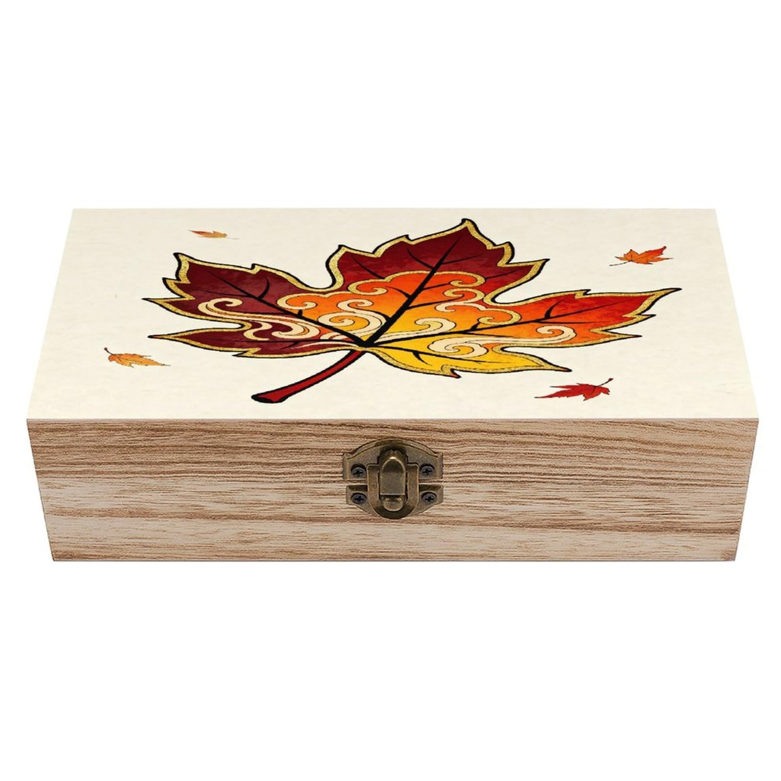 VstaDank Maple Leaf Wooden Storage Box with Hinged Lid Natural Wooden Box Beautifully Keepsake Boxes Vintage Wood Boxes Jewelry Organizer Trinket Storage Chest Unique Gift