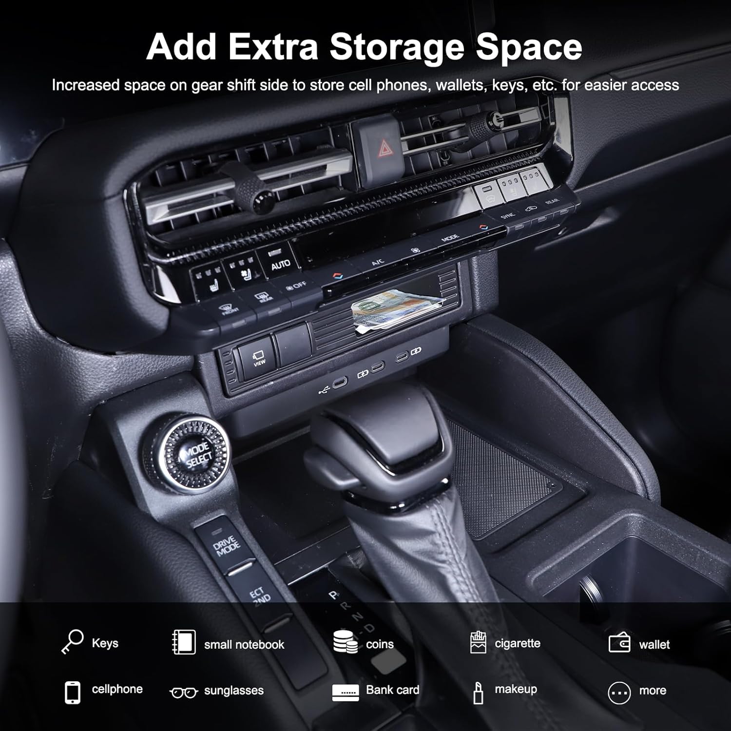 Center Console Storage Box Compatible with Toyota Land Cruiser 250 Prado LC250 J250 2024 2025 2026 Accessories,Center Console Cigarette Lighter Panel Replacement With Storage Box