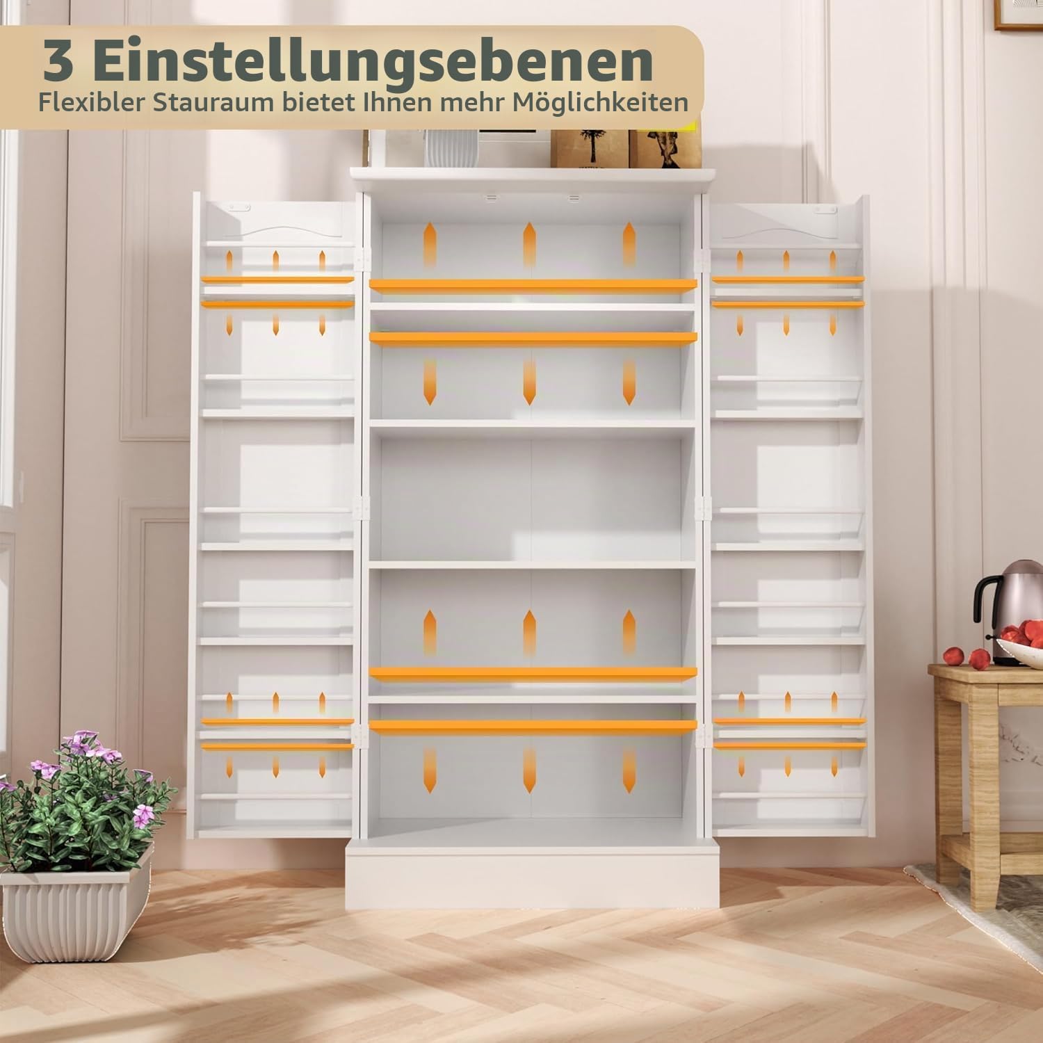 Feonase Freistehender Küchenbuffet Weiß 120x60x40 cm - Stauraumschrank mit 5 Ebenen & 12 Ablagen in Türen - Mehrzweckschrank mit Profil-Front - Vorrats-/Putz-/Flurschrank für Küche, Flur