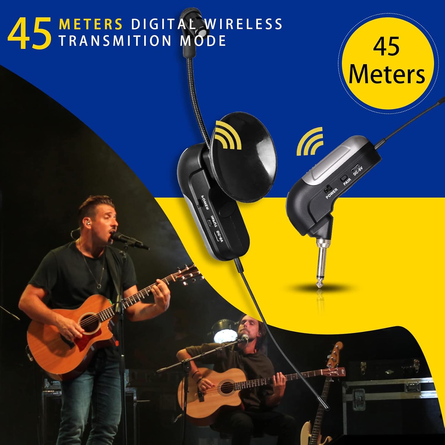 Q&F Tech Violin/Guitar Wireless Musical Instrument Pickup，Professional Microphone Wireless Instrument UHF Pickup Mic Receiver&Transmitter System, Suction-Cup for Violin/Guitar/Cello/Viola