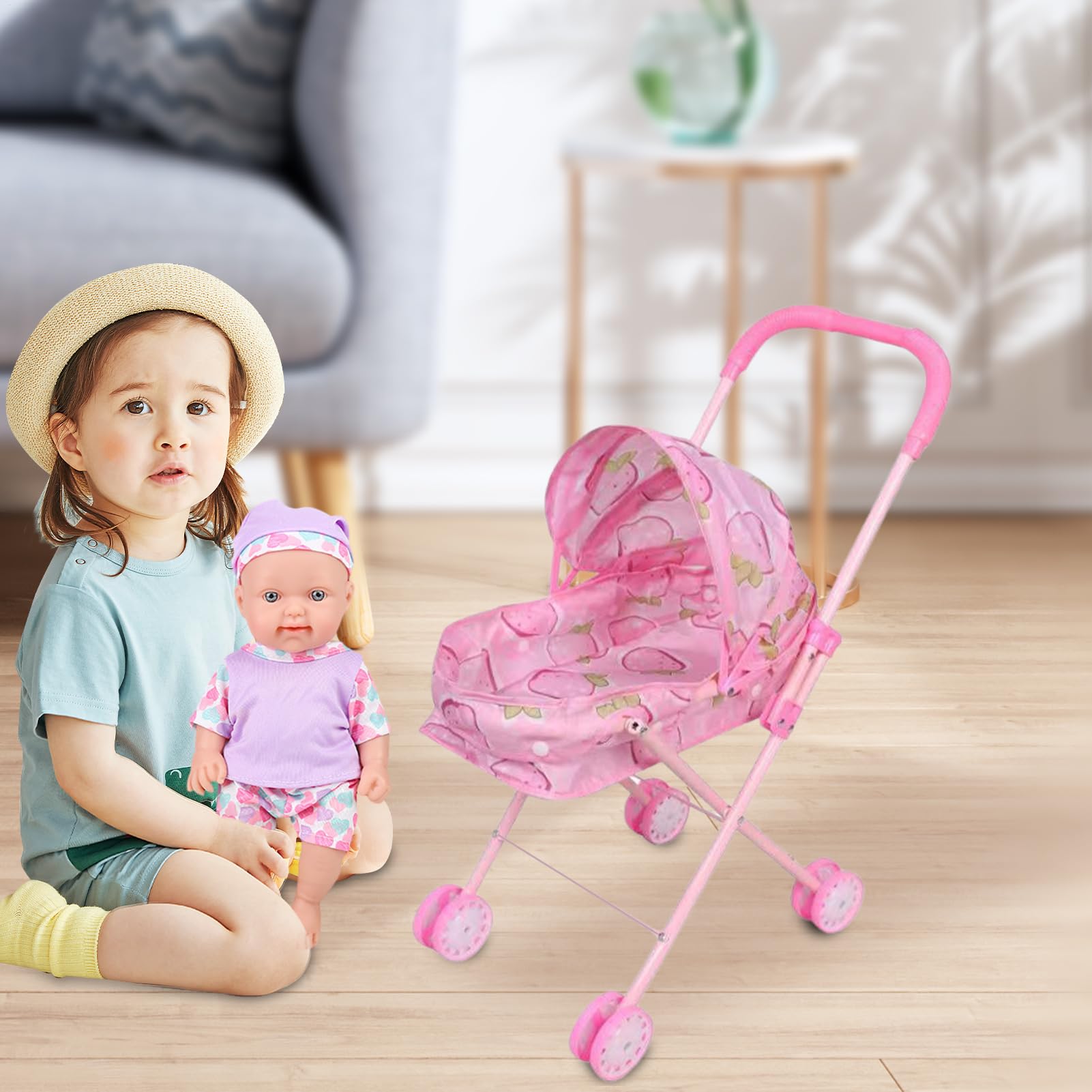 Passeggino Bambole Divertente Pieghevole e Educativo | Passeggino per Giochi di Ruolo Bambine per Asilo Casa Interno Esterno Infantile