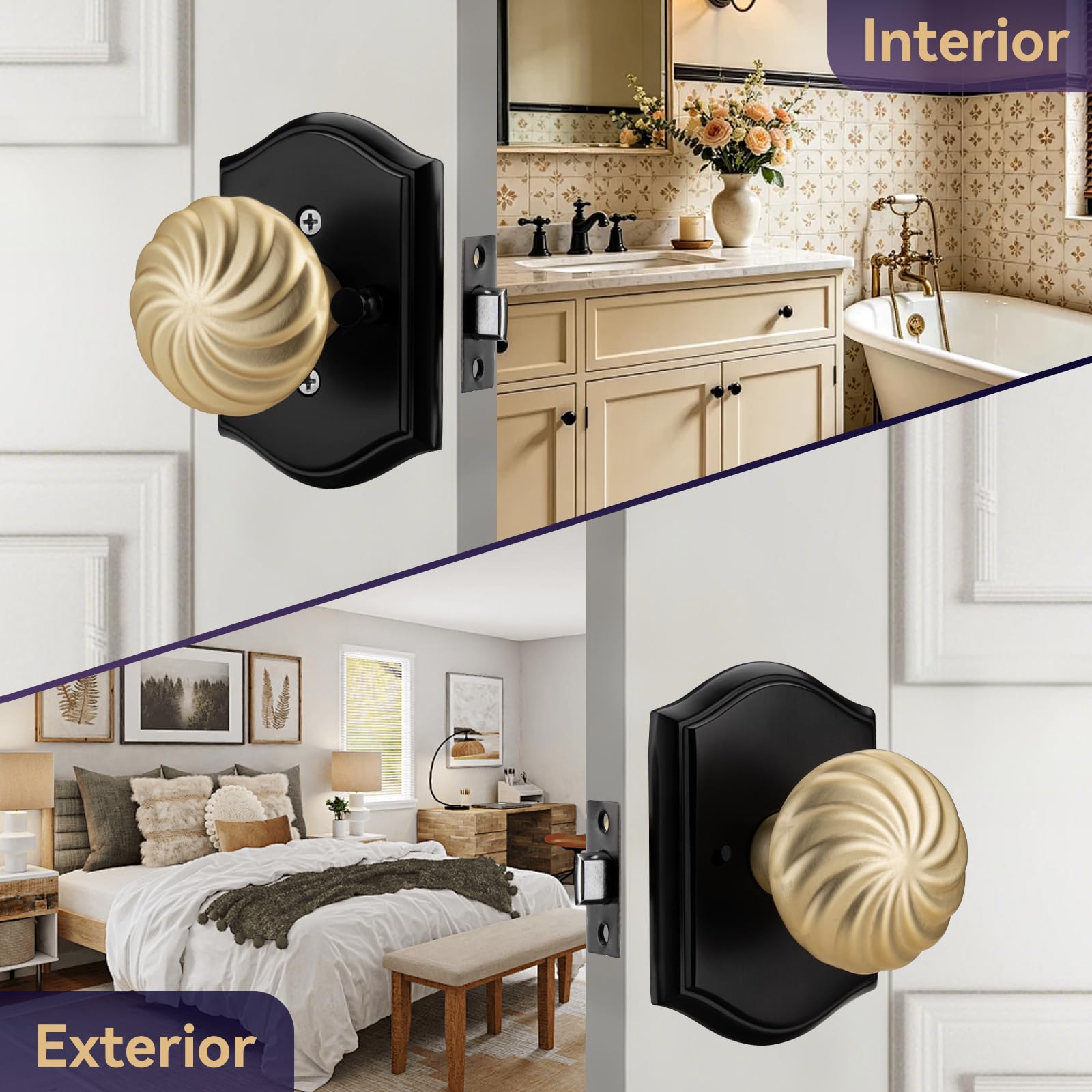Black & Gold Door Knobs - Privacy for Bath & Bedroom -2