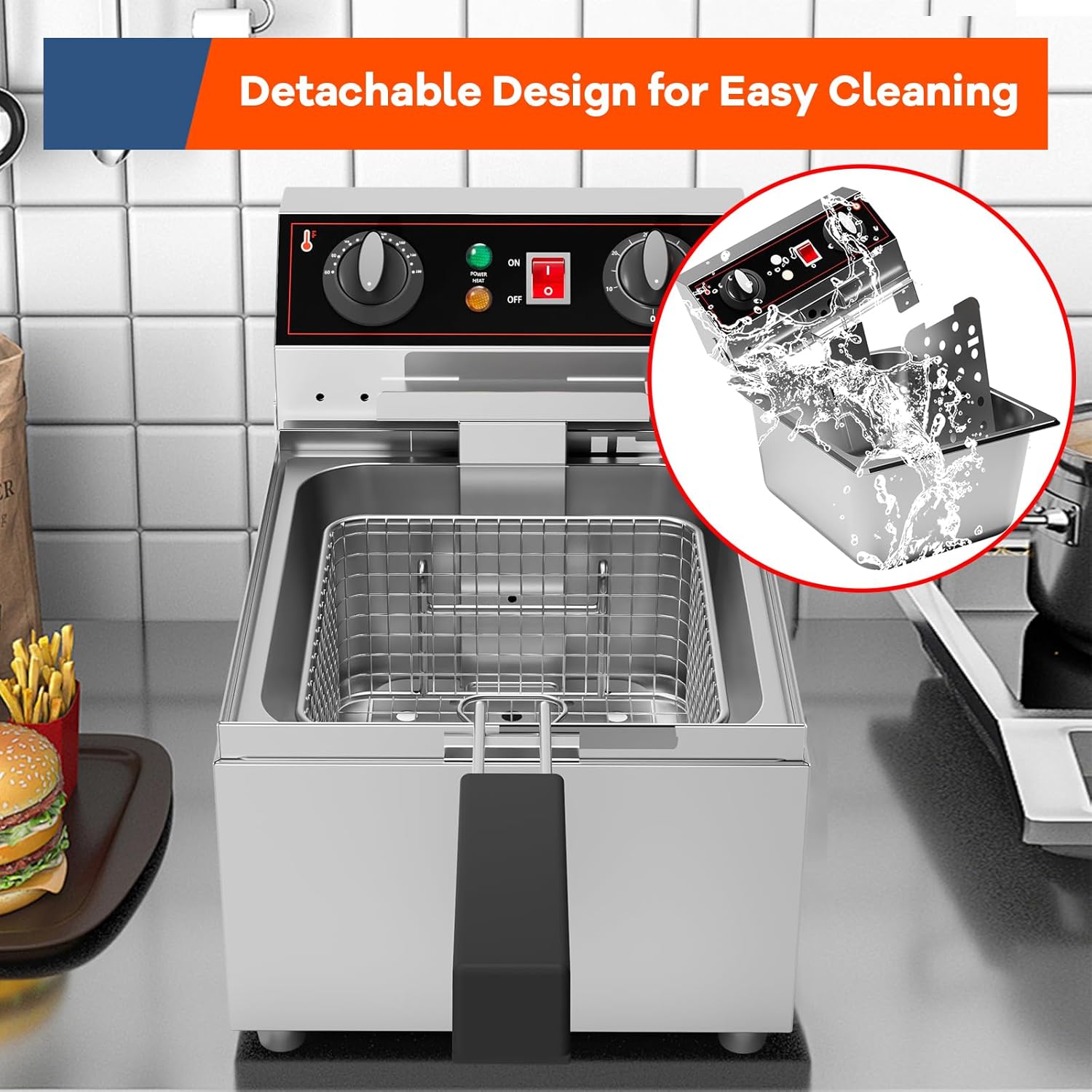 Deep fryer with detachable components for cleaning