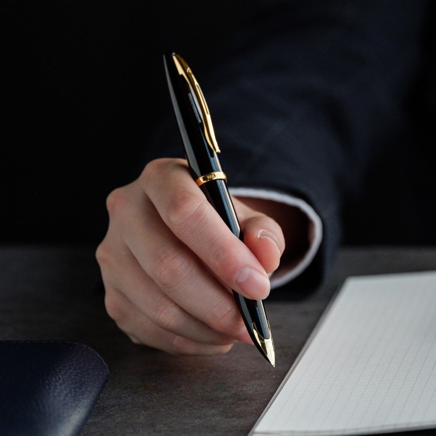 Waterman Carène Black Sea Fountain Pen | High-Gloss Black & 23k Gold Clip | Fine Nib with Blue Ink Cartridge | Gift Box