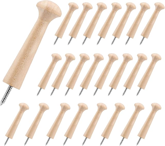 24 Pieces Wooden Shaker Peg 2.9 Inch Long Wood Wall Mounted Screw-on Shaker Pegs Unfinished Wood Shaker Rack Wood Coat Hooks Hanger for Hanging Clothes Hat Towel and DIY Paint Color