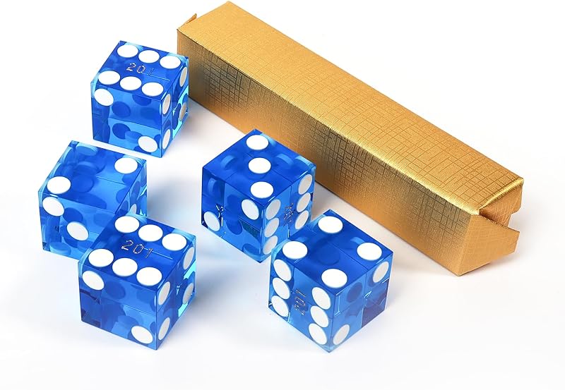 GSE Pro AAA Grade Precision 19mm Casino Craps Dice Set of 5 (Blue) | Vegas Casino Style Dice with Razor Edges and Corners, Matching Serialized Numbers for RPG, Dice Stacking, Yahtzee Dice Games