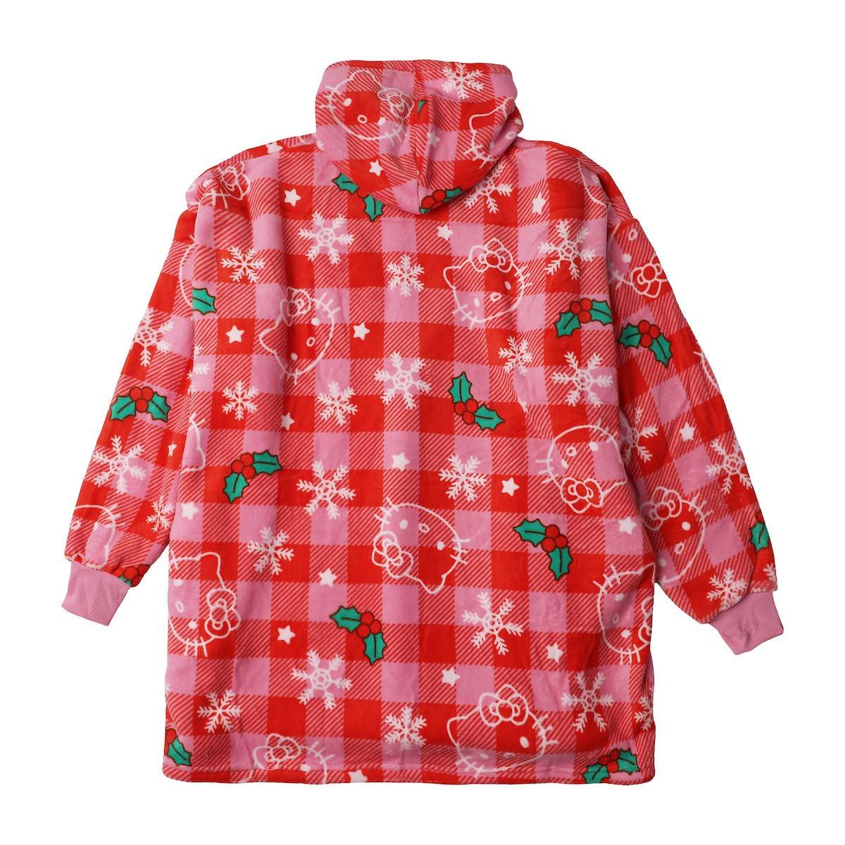 Pattern Red Hooded Wearable Oversize Blanket-OSFA: Hello Kitty Christmas Line Art