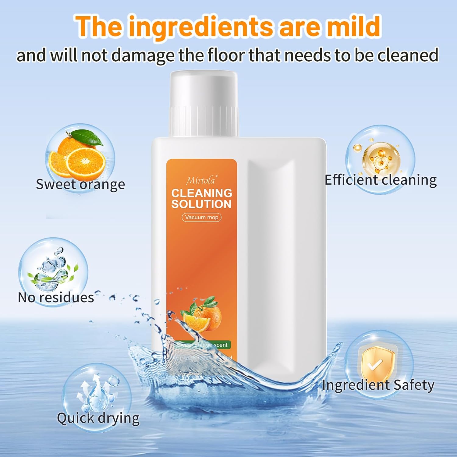 Sweet Orange Scent Floor Cleaning Solution Compatible with Dreame Cleaning Solution, Floor Cleaner for Hardwood Tile Hardfloor, Compatible Robot Vacuums with Mopping and Wet Dry Vacuum (2 bottles)