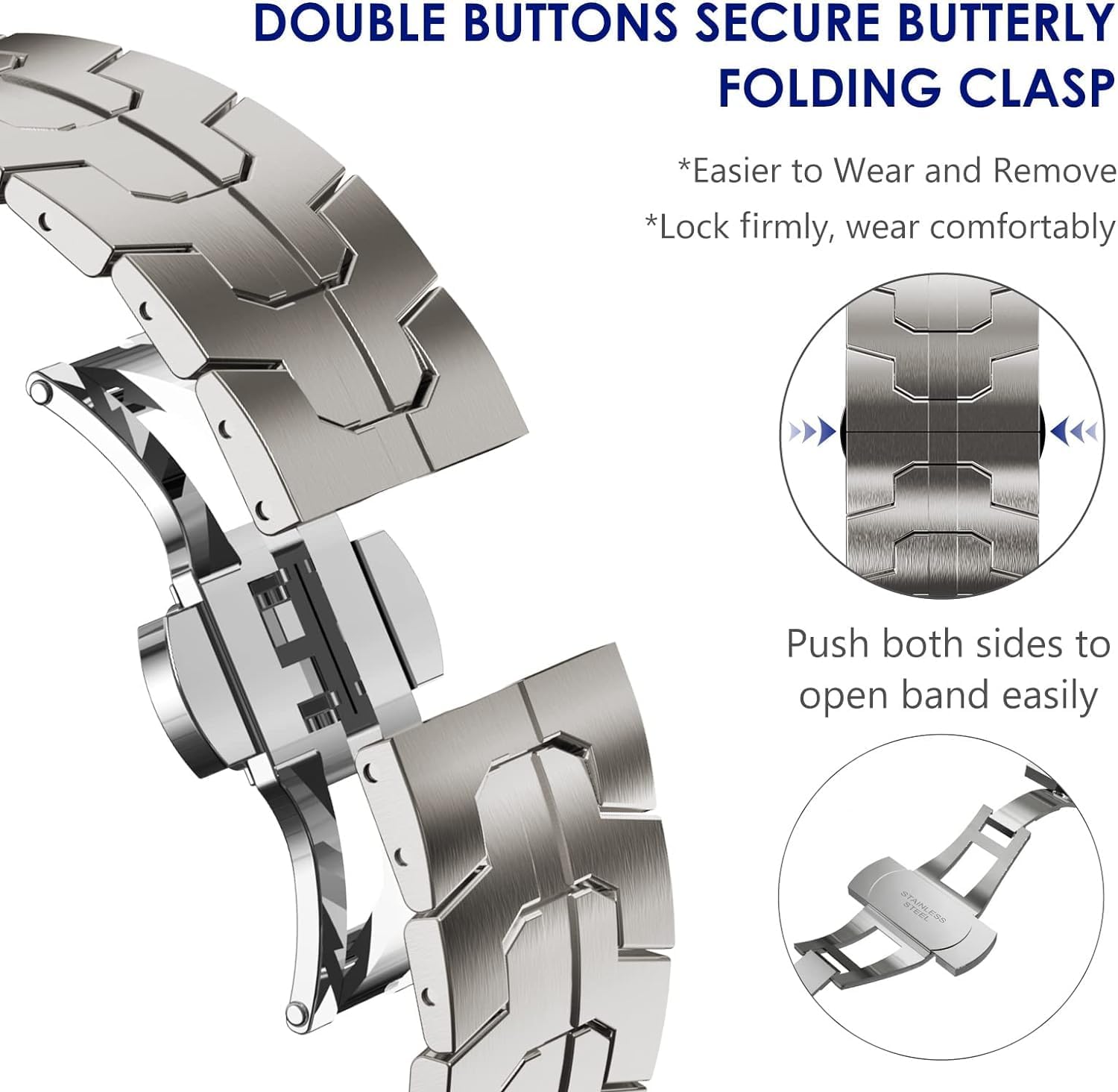 WINGLE Grade 2 Titanium Bands for Apple Watch Band Ultra 3/2/1 Band 49mm Series 11 10 46mm 45mm 44mm 42mm SE 3/2/1 Series 9 8 7 6 5 4 3 Men, Classy Business Lightweight Rugged Titanium iWatch Bands - Image 5