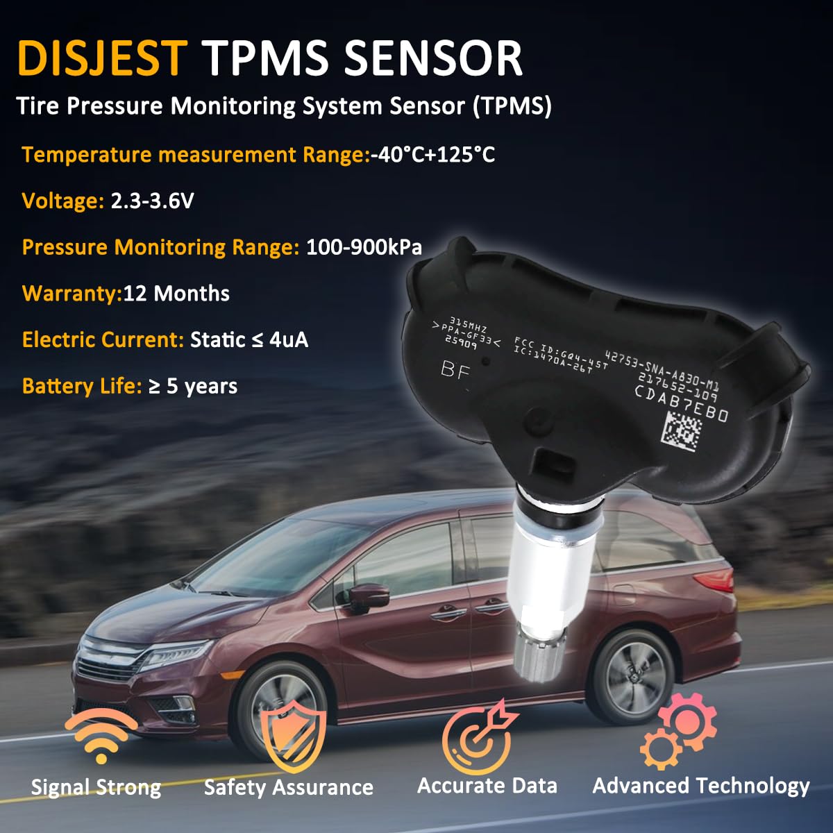 315MHz TPMS Sensor (4-Pack) Compatible with 2005-2011 Honda Civic, Odyssey, Fit & CR-Z - Tire Pressure Monitoring System - Replaces OE 42753-TR3-A81, 42753SNAA83, 42753SNAA81