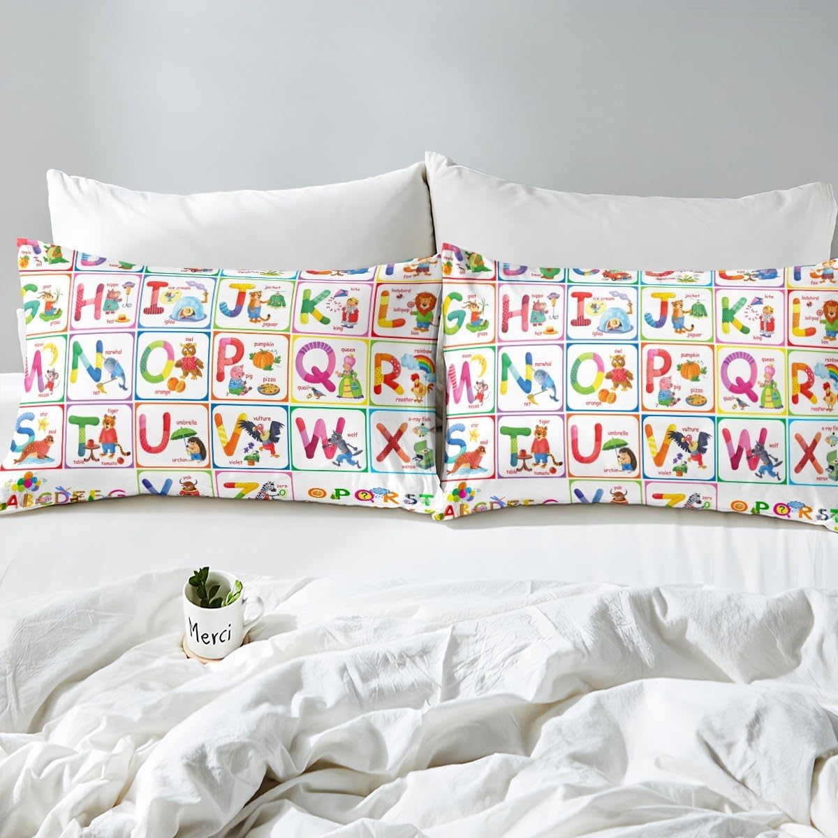 ABC Alphabet Fitted Sheet Twin, Cartoon Zoo Animal Bedding Set Educational Learning Bed Sheet Set for Kids Boys Girls Colorful Alphabet Bed Cover (1 Pillow Case and a Fitted Sheet)