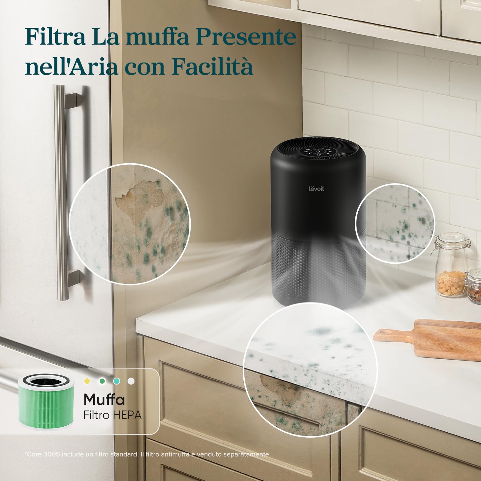 Levoit Purificatore d'Aria Smart per Allergie, CADR 258m³/h, 54㎡, Nero — immagine 9 di 16