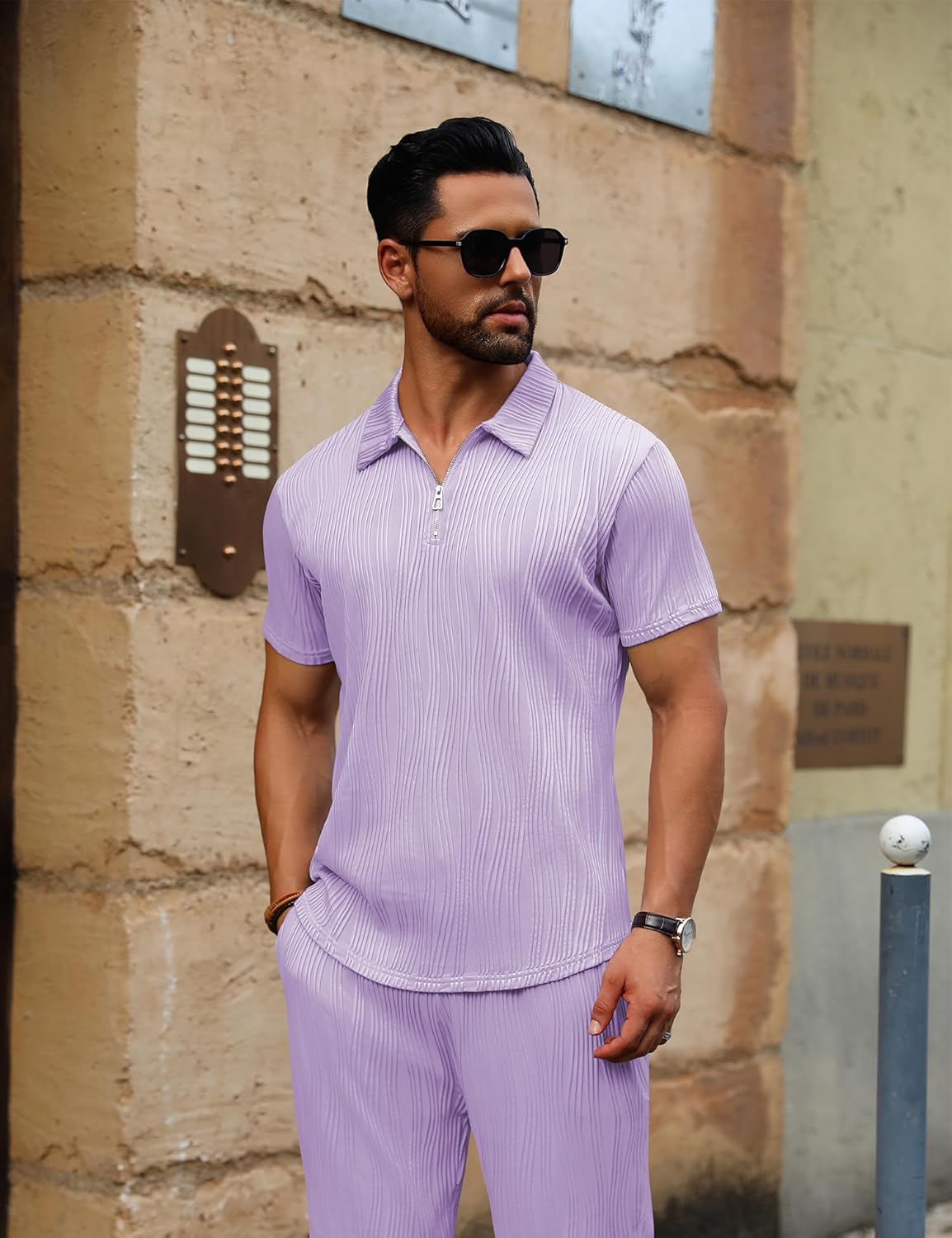 URRU Men's 2 Piece Short Set Summer Outfits Fashion Casual Short Sleeve Polo Shirt and Short Set