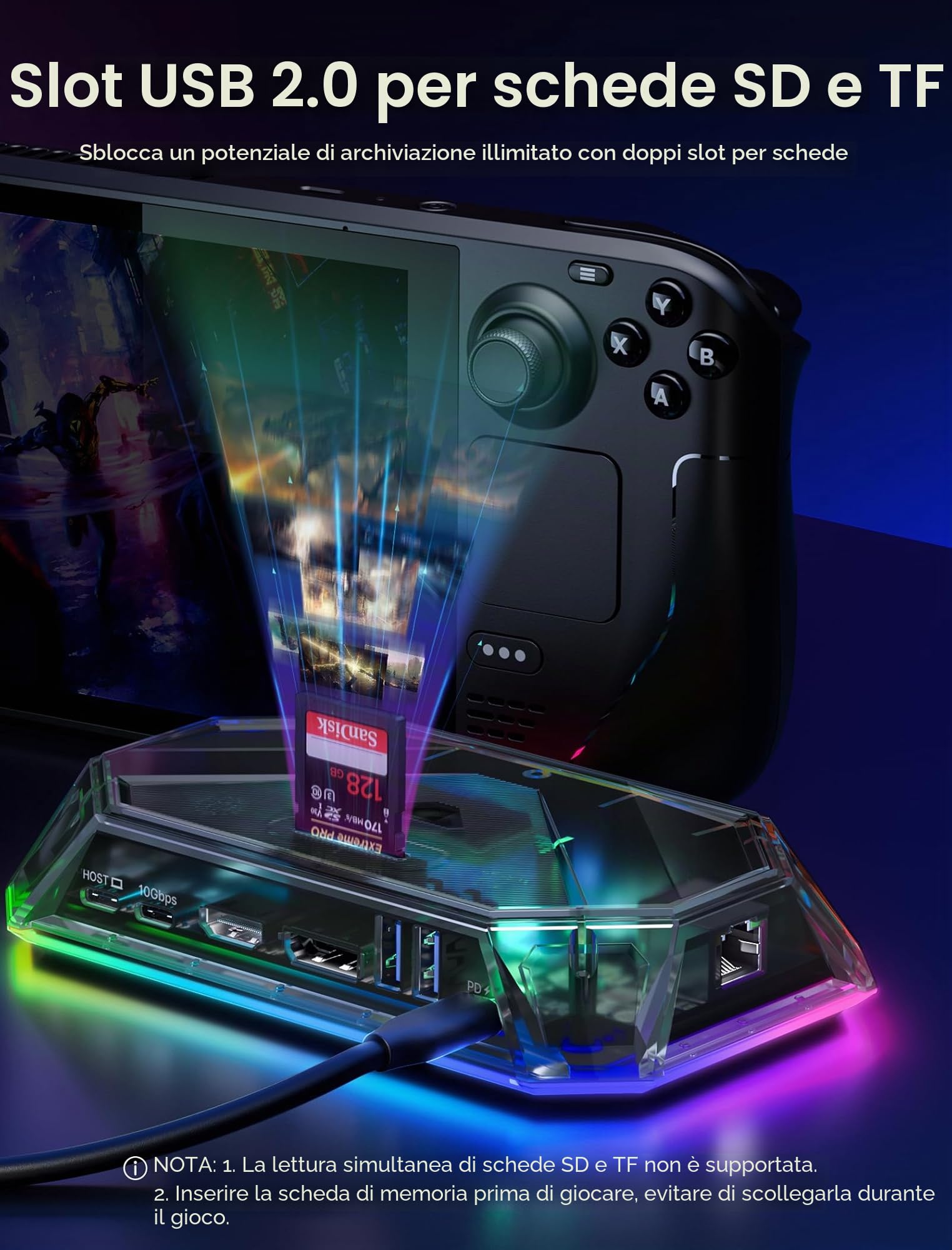 JSAUX RGB Docking Station Compatibile con Steam Deck (OLED)/ROG Ally/Legion Go, Dock Steam Deck 12 in 1 con 4K@120Hz HDMI e DisplayPort Gigabit Etherne USB C 3.2 USB A 3.2, Supporto VRR, ALLM, HDR