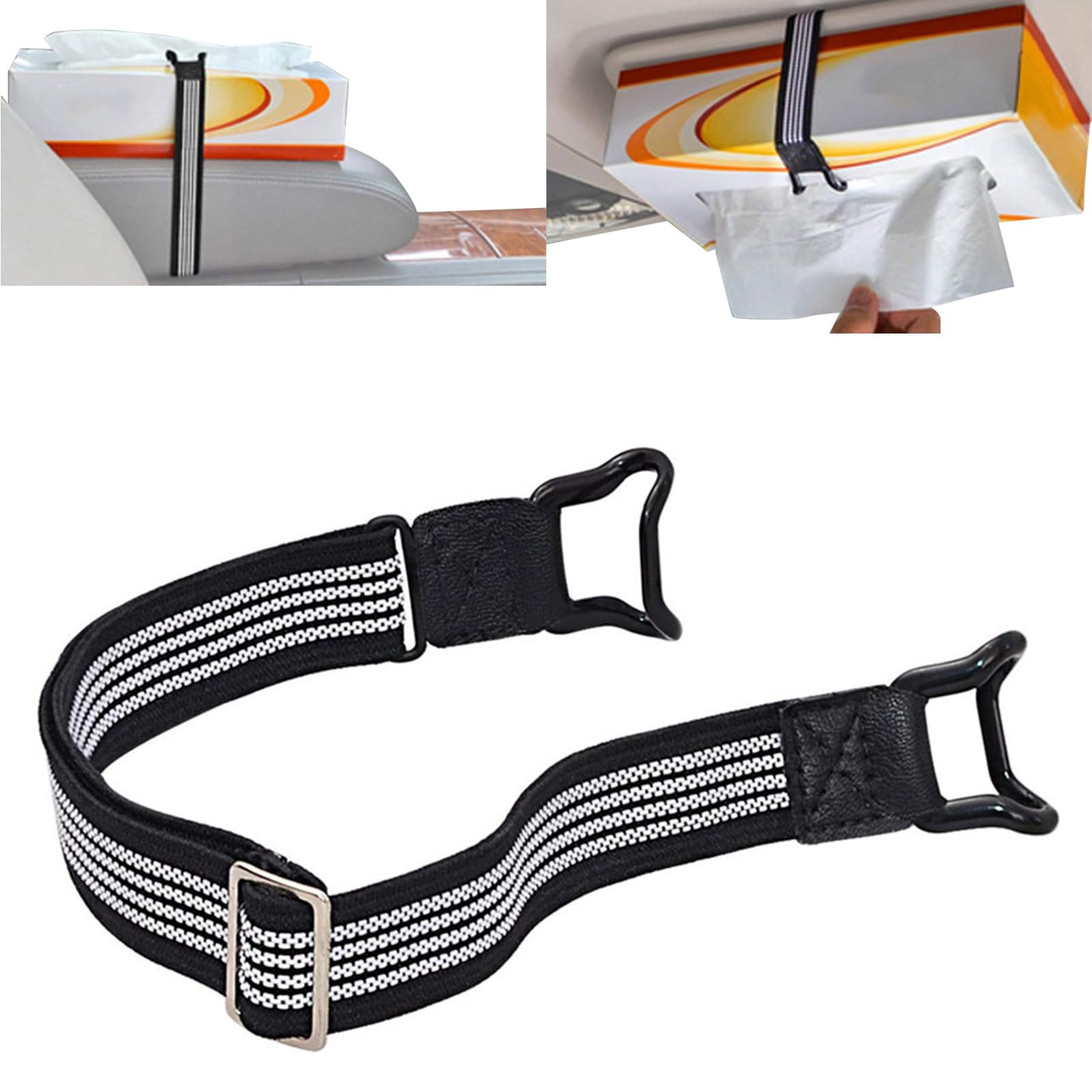 Auto-Tissue-Box-Halter | Auto Halter Gürtel | Sonnenblende Kopfstütze Armlehne Tissue Box Strap | Elastisches Material, Schwarz