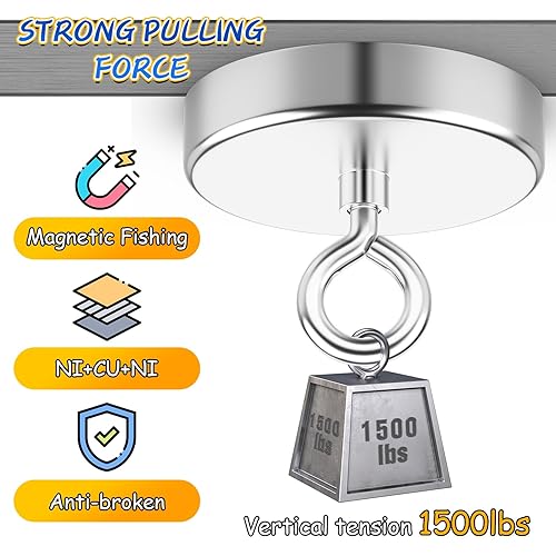 Vista 27 de Grtard Imán de pesca de neodimio, imán fuerte de 500 libras, imanes de pesca magnéticos resistentes para removedor, imanes redondos súper potentes