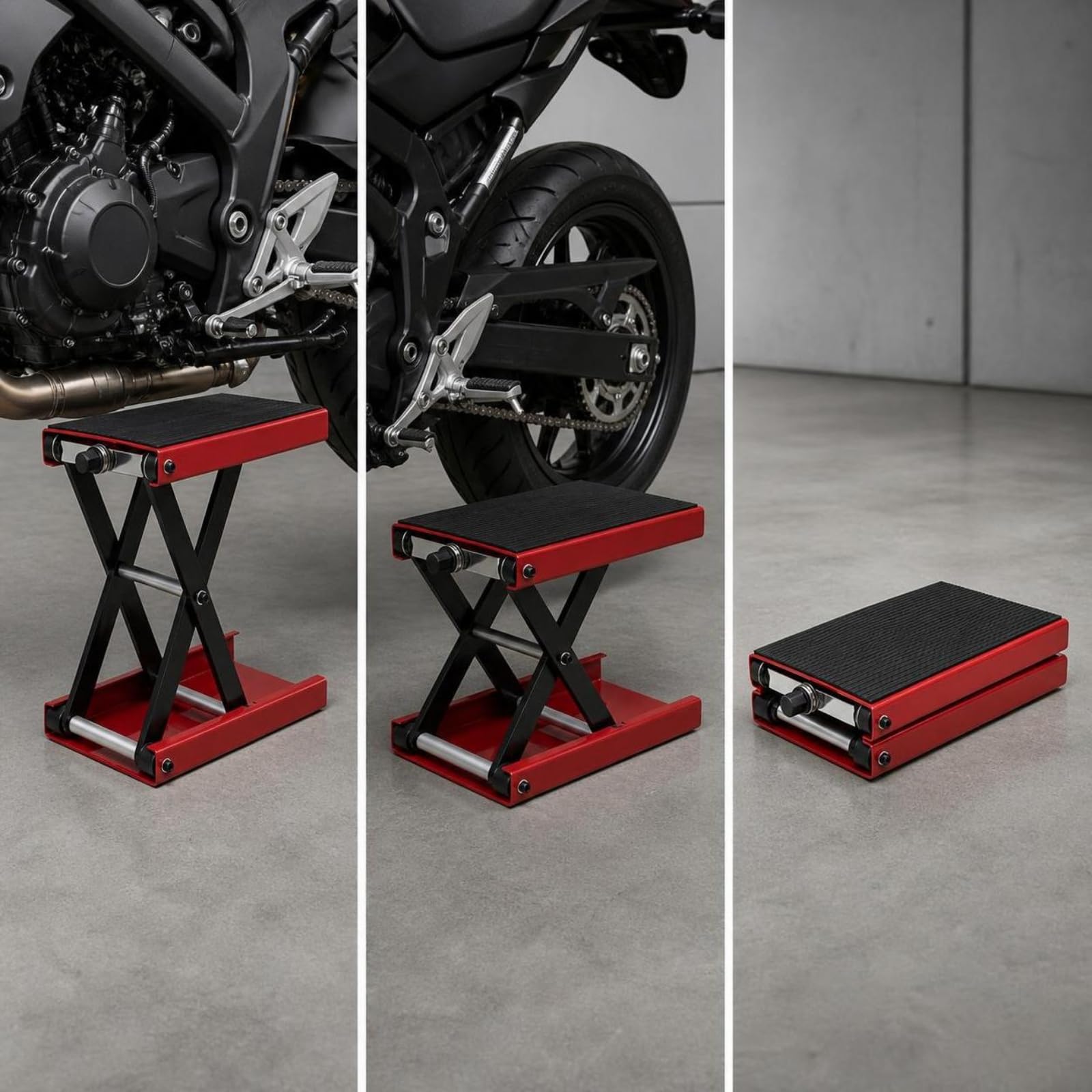 Elevador Motocicletas Universal | Ajustable, Soporte Elevación para Motocicleta, Base Elevadora para Motocicleta, Taller, Garaje, Mecánicos