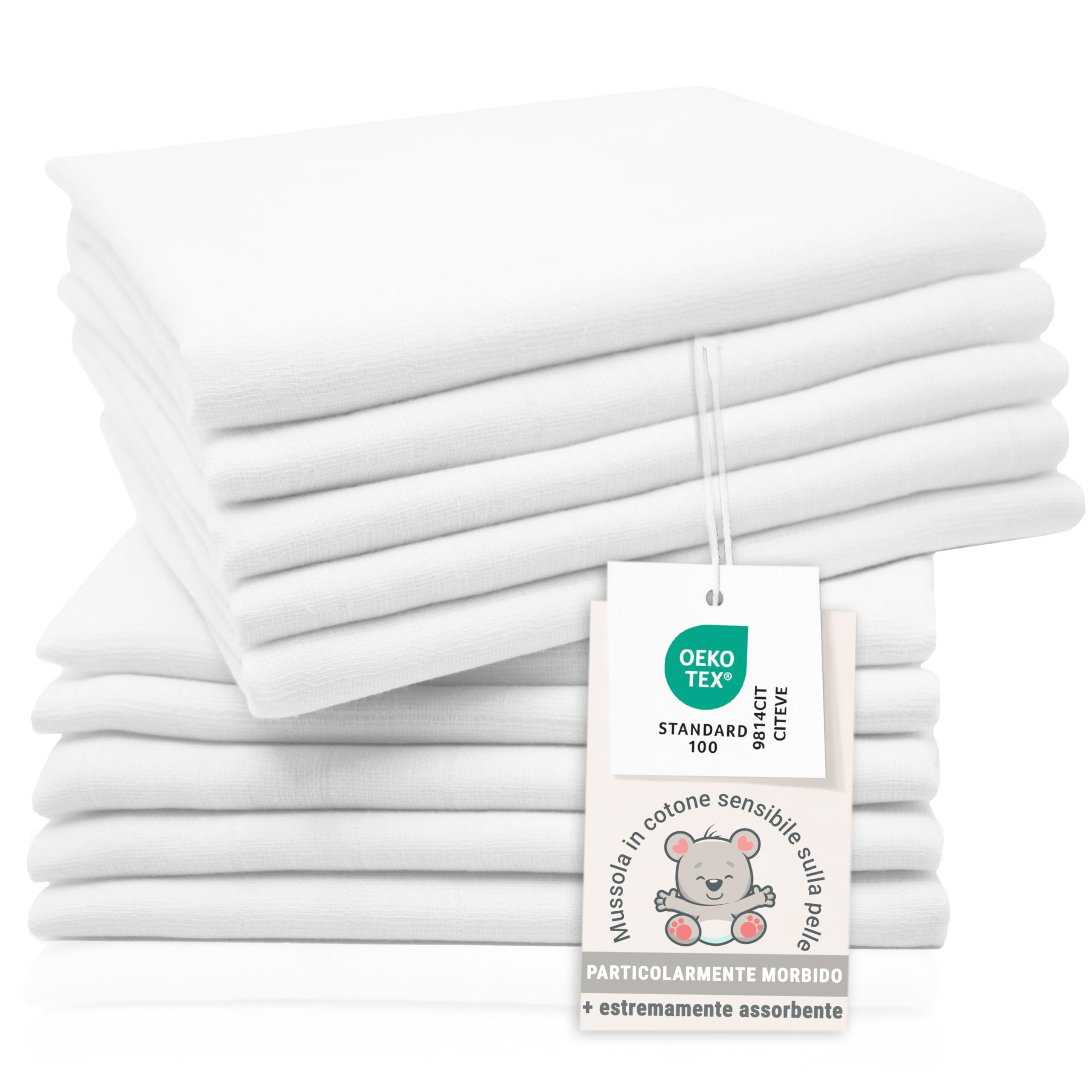 ZOLLNER 10 mussole 80x80 cm cotone bianco lavabili 95°C