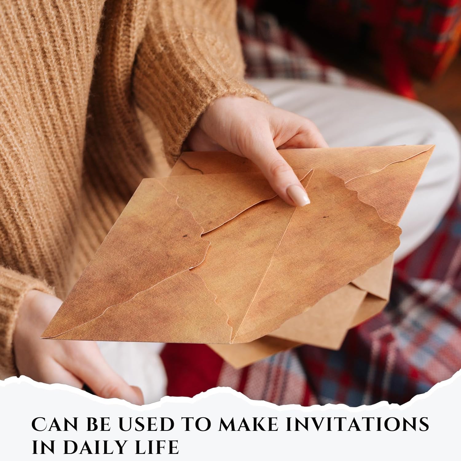 Seajan 100 Pcs Deckle Edge Vintage Antiqued Envelope 200 GSM Thick Cotton Watercolor Decorative Paper Envelopes for Craft Announcement Invitation Greeting Card(5.25 x 7.25 Inch) - Image 6